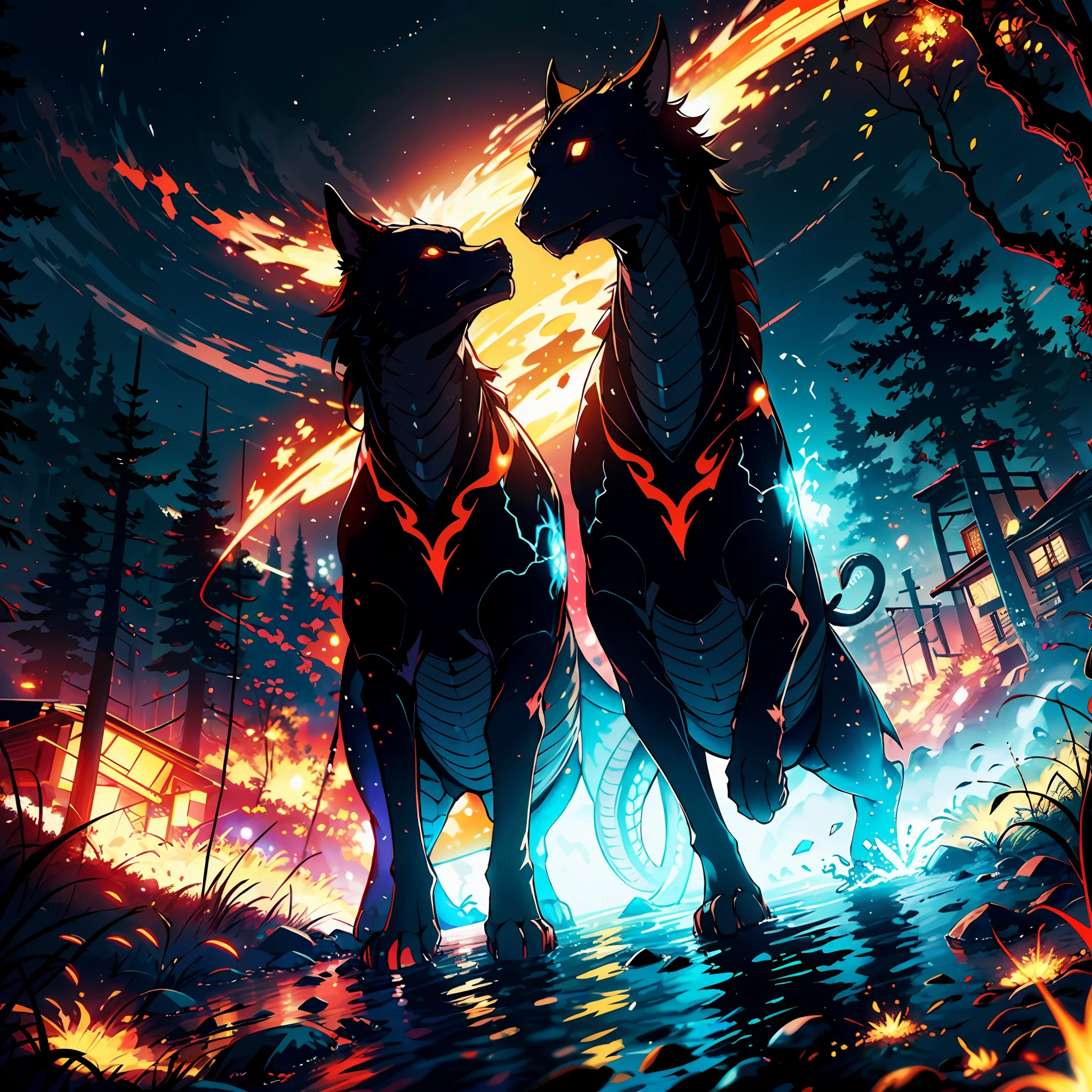 Vast landscape photos、(View from below with a view of the sky and the wilderness below)、Girl standing in burning meadow and looking up、(Red Moon:1.2)、(loimu:0.9)、(flame of hell:1.3)、mountain in the distance、Tree Break Production Art、(Warm color light source:1.2)、(spark of light:1.2)、abajour、Red and orange、intricate detailes、Volume Lighting BREAK (masterpiece:1.2)、(top-quality)、4K、ultra-detailliert、(The composition of the movement:1.4)、Highly detailed and colorful details(Irridescent color:1.2)、(Glowing lighting、Atmospheric illumination)、dream-like、Magical、(独奏:1.2)、Fire-breathing dragon、housekeeping、hatred、feeling of disgust、Hell、destruction、Dragon Attack、Dynamism
