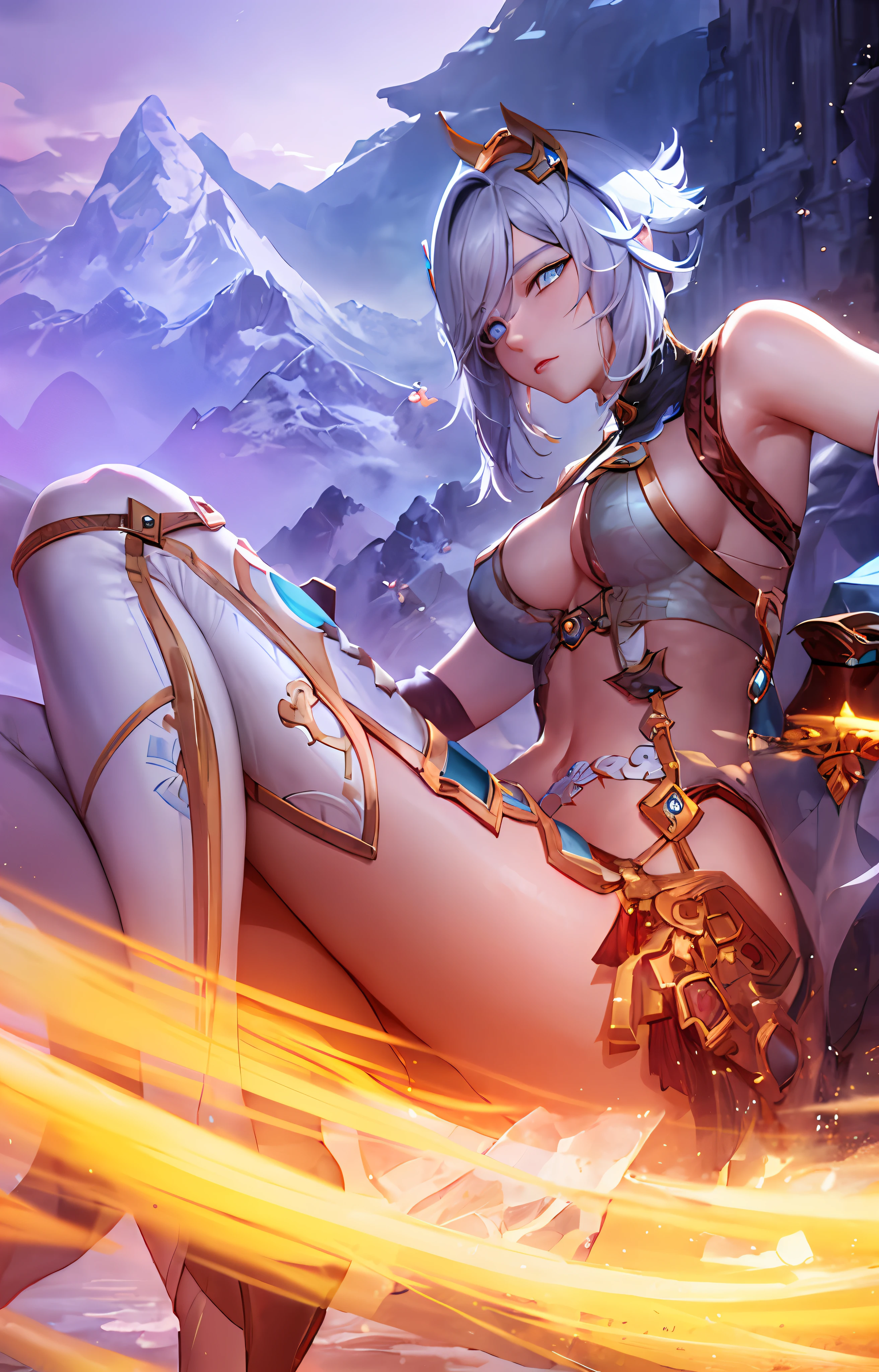 Masterpiece, close-up of a woman with white hair and white mask, beautiful figure painting, Guviz, Guviz style artwork, white-haired god, Yang J, epic exquisite character art, amazing character art, Fan Qi, Wu Zhun Shifan, Gu Vitz in pixiv art station, ancient style, mountains and rivers, (blue eyes:1.8)