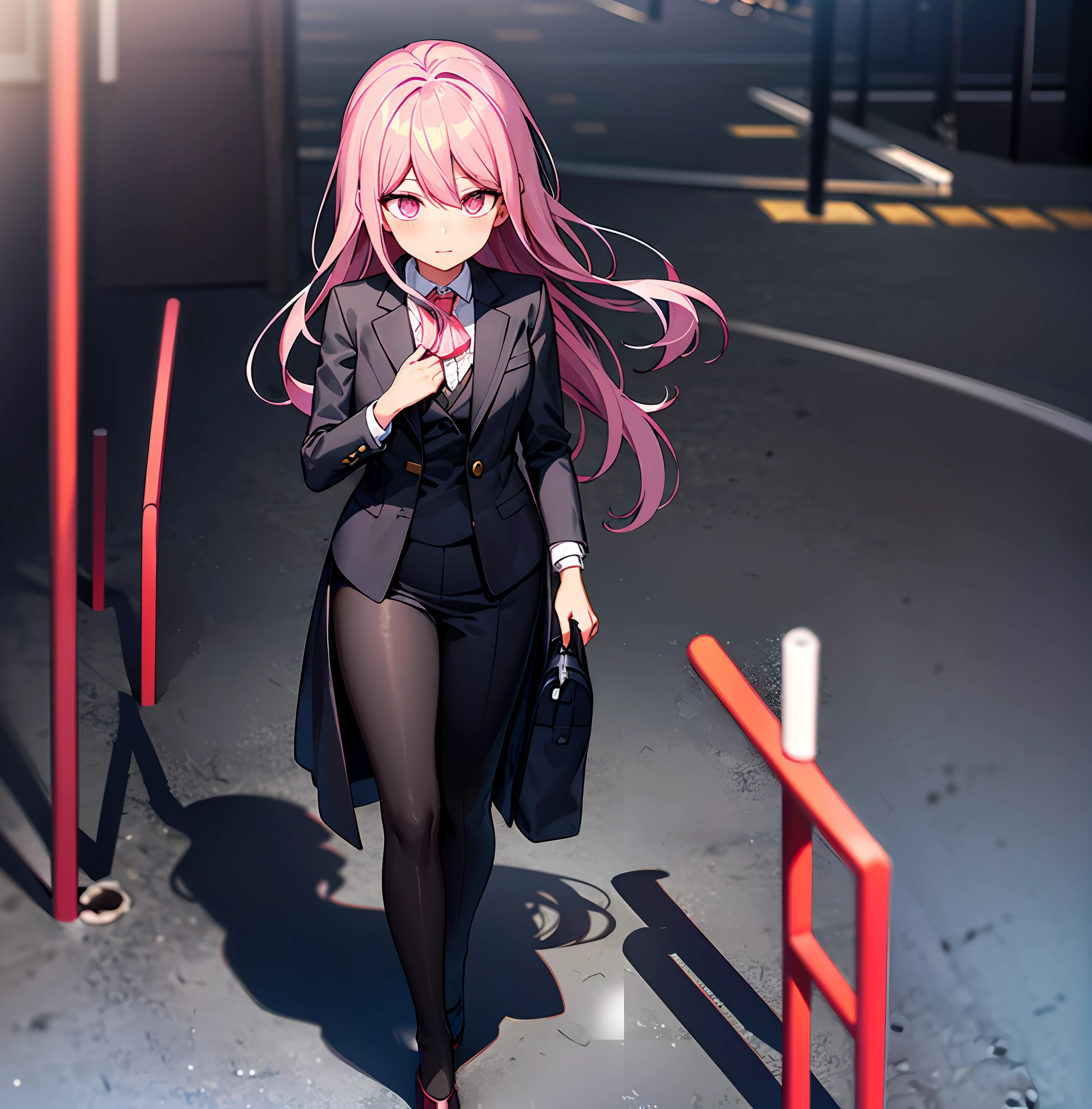Anime girl walking down the street in suit and tie, anime moe art style, Smooth anime CG art, Anime girl wearing black dress, anime styled 3d, gapmoe Yandere, made with anime painter studio, Yandere, akane owari danganronpa, gapmoe Yandere grimdark, Anime style. 8K, Yandere. Tall