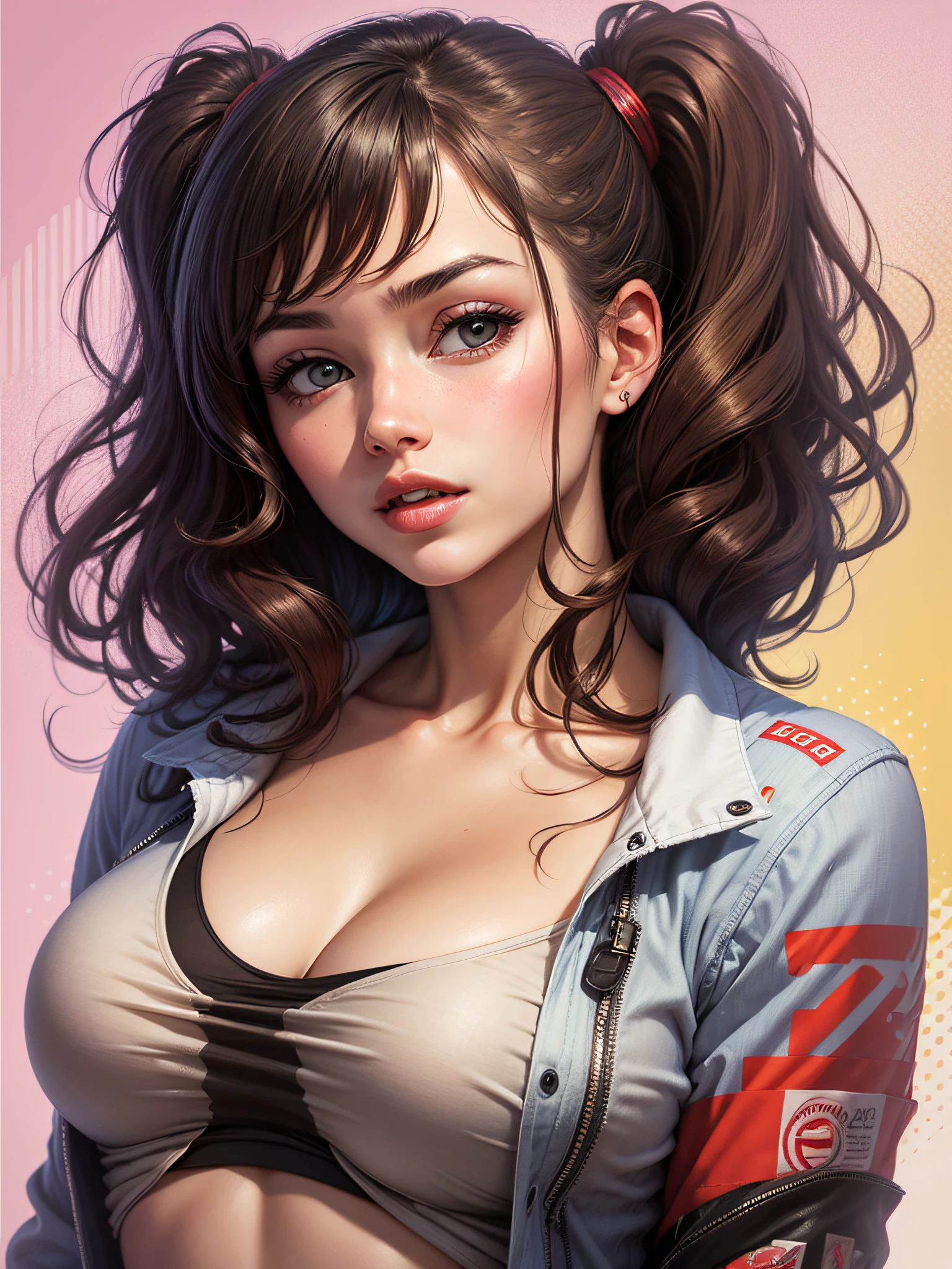 infp young woman, Beautiful breasts, Front opening shirt, TOKYOcty, pop-art,
