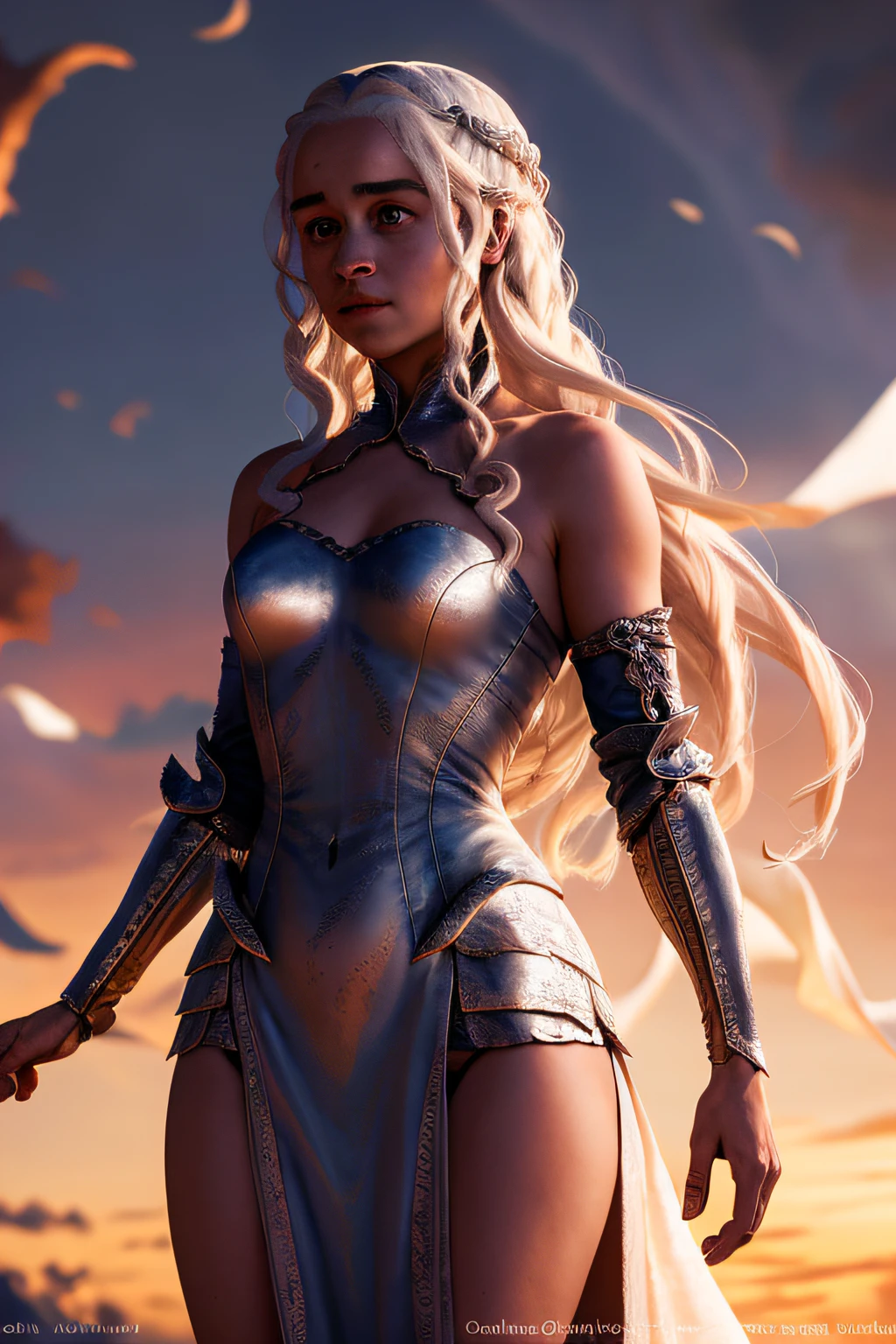 (Daenerys Targaryen),Avental Nu,complexo, perfect lighting, 1girl, Olhando para o Viewer, sorrir, Snulight,enseada,brilhante(master part), (best quality)