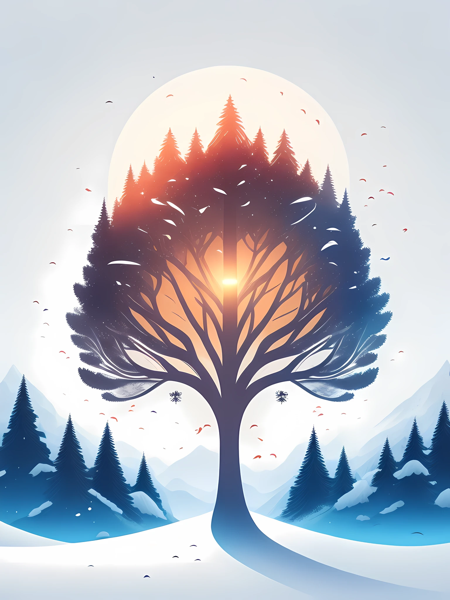 a spruice tree in a winter landscape, design de logotipo, rzminjourney, arte vetorial