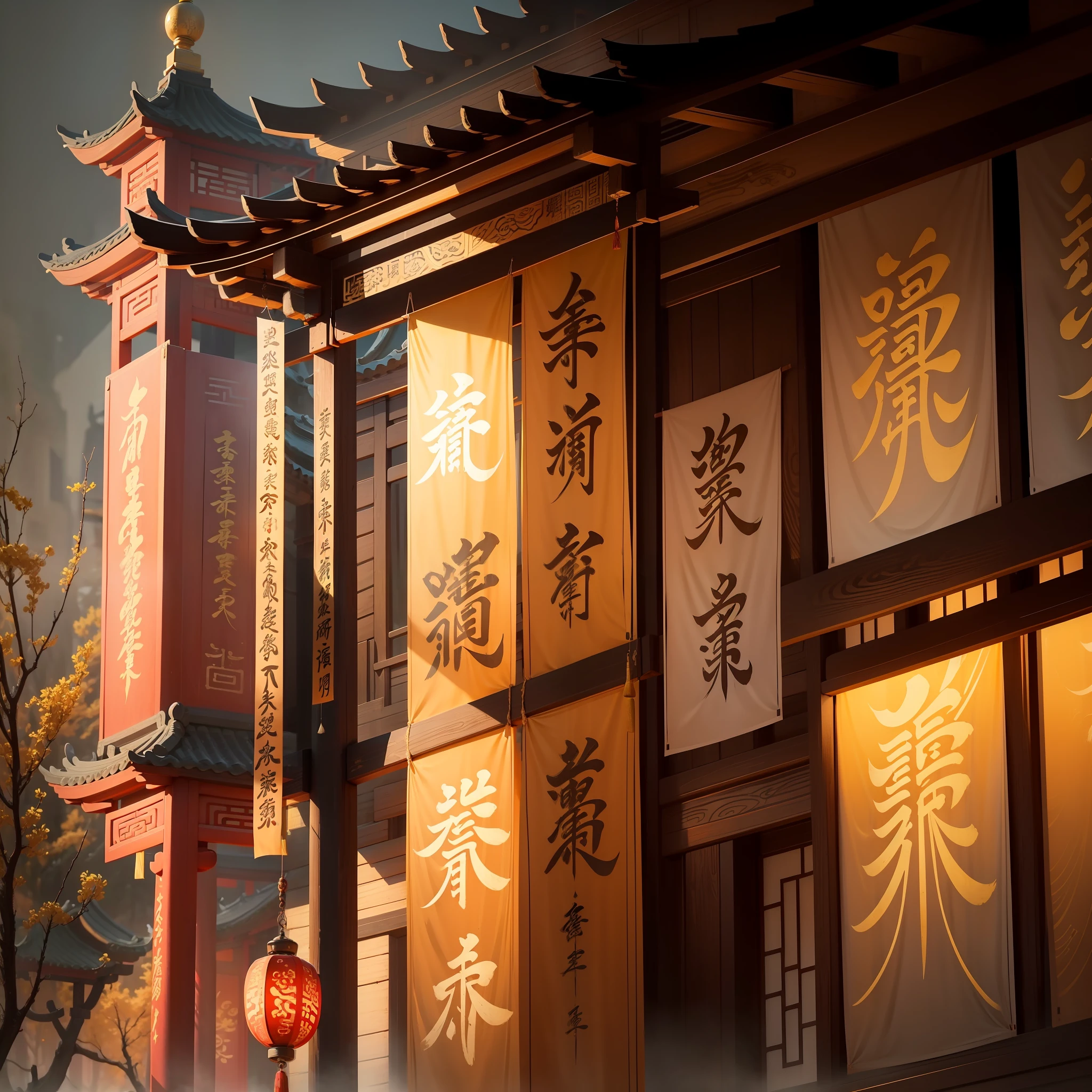 Influence of Chinese calligraphy style,Young handsome ancient Chinese poetry writing with large luminous brush surrounds hanging scrolls,Surrounded by ancient Chinese runes,Golden mana surrounds,nigth, --auto