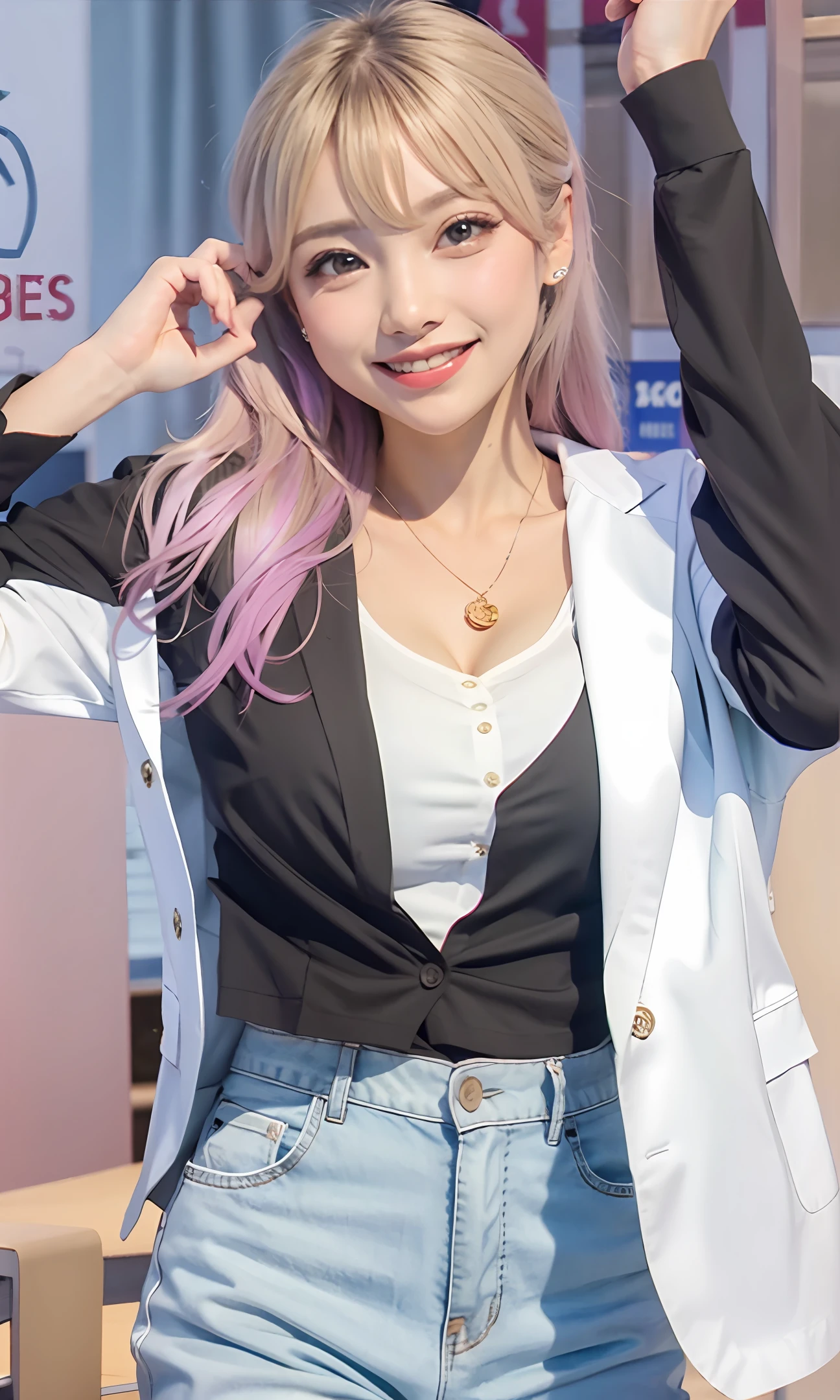one-girl,Pink pant。whitet-shirt,cabelos preto e longos,150cm height,adolable,ssmile,k hd,tmasterpiece