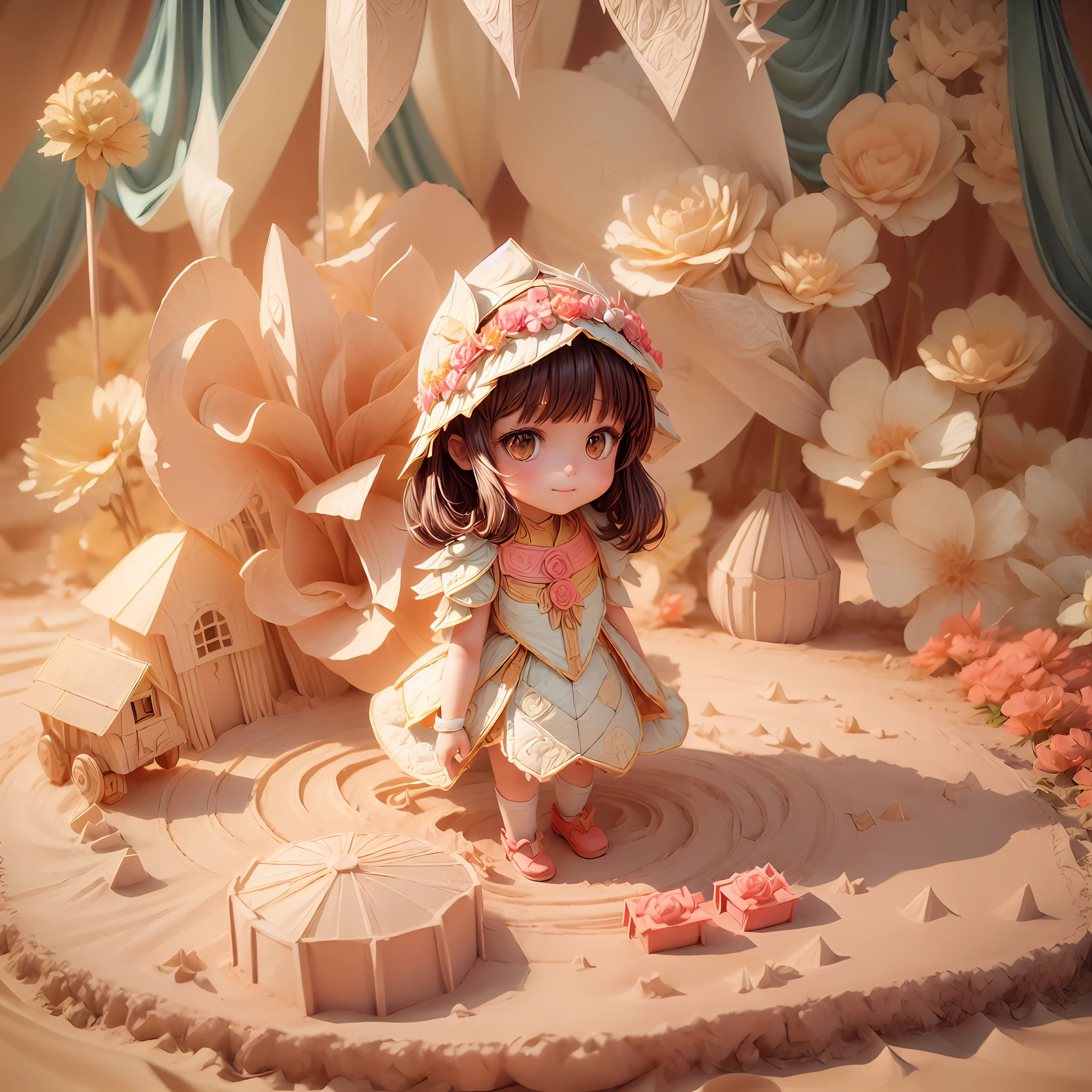 (sandbox:1.4),symetry,Solo, Colorful Begonia flowers,full body,tchibi,Cute little girl, Delicate Begonia tiara,ssmile,paper art,(Quilted paper art:1.2),(geomerty:1.2),a 3D render,extremely detaile, Cinematic lighting effects,4K,tmasterpiece,offcial art