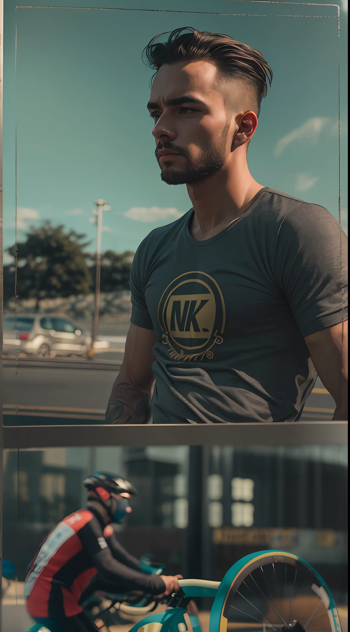 homem jovem, corpo inteiro, usando (((camiseta e bretelle bike))), ((magro)), fotografiarrealista, fotografia, obra-prima, realista, Realismo, renderizado, Alto contraste, arte digital, fotográficorealista, trend in Artstation 8k HD, High definition, circunstanciado, Realistic;, detalhada, textura da pele, hiperdetalhada, Textura realista da pele, armadura, melhor qualidade, ultra high-resolution, (fotografiarrealista: 1.4), alta resolução, detalhada, fotografia crua, sharp re, Nikon D850 Film Stock Photography 4 Camera Kodak Portra 400 Lens F1.6 colors rich hyper realistic texture dramatic lighting unrealengine trend in artstation cinestill 800, ..RAW.