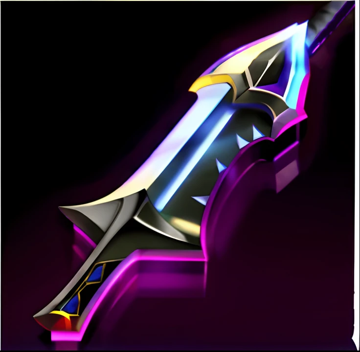Close up of knife with purple light in background, jagged sword, style of ghost blade, raytraced blade, war blade weapon, medievil spear, armored sword blade, shinning sword, holographic blade!, daggers, Fantasy Blade, legendary sword of technology, Glowing sword, sword slash, The sword, fantasy weapon, legendary item, rpg item
