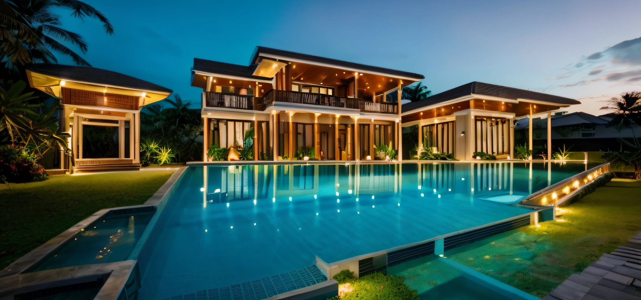 RAW photo,Masterpiece, high quality, best quality, authentic, super detail, 8k uhd, dslr, high quality,exterior,villa,philippines villa,bali living,nature,(create special projects:1.5), ((pool:1.5)), (( road:1.5))