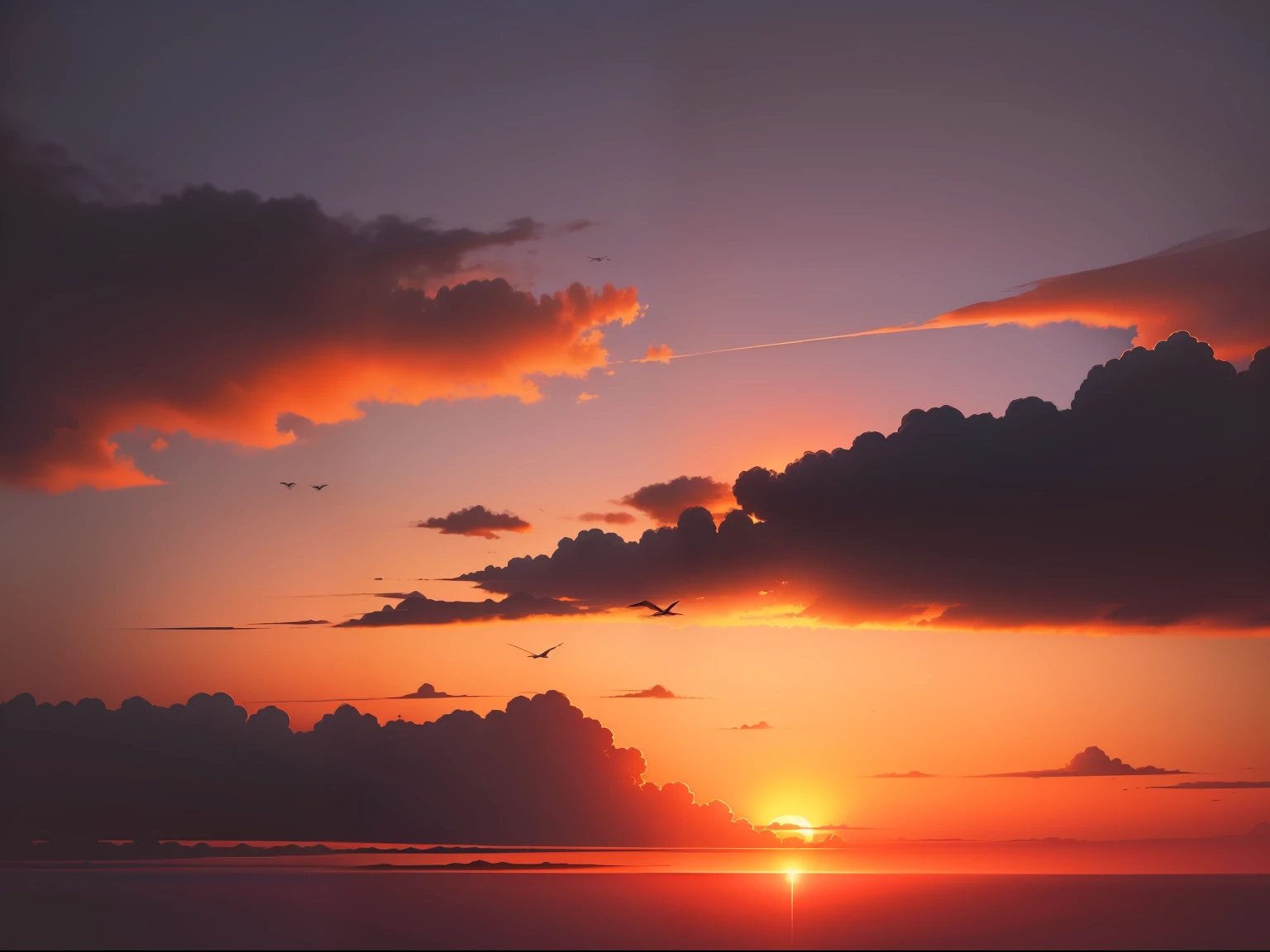 sunset
sky
(A flock of flying crows)
sun
horizon
Red-orange light
golden
Black dot々
Painterly contrast
A sky that burns like fire
silhouette