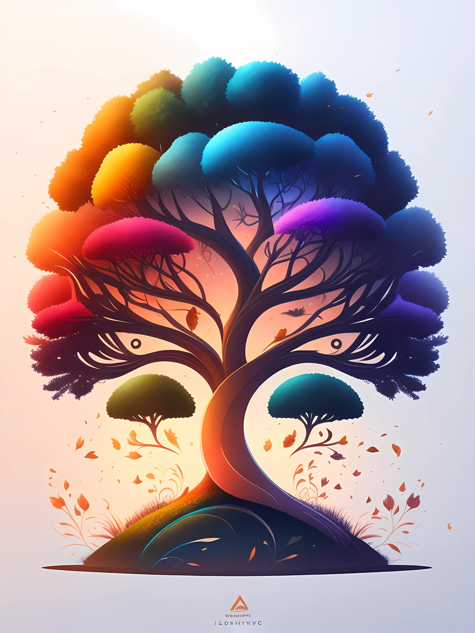 A magic tree in a landscape, design de logotipo, rzminjourney, arte vetorial
