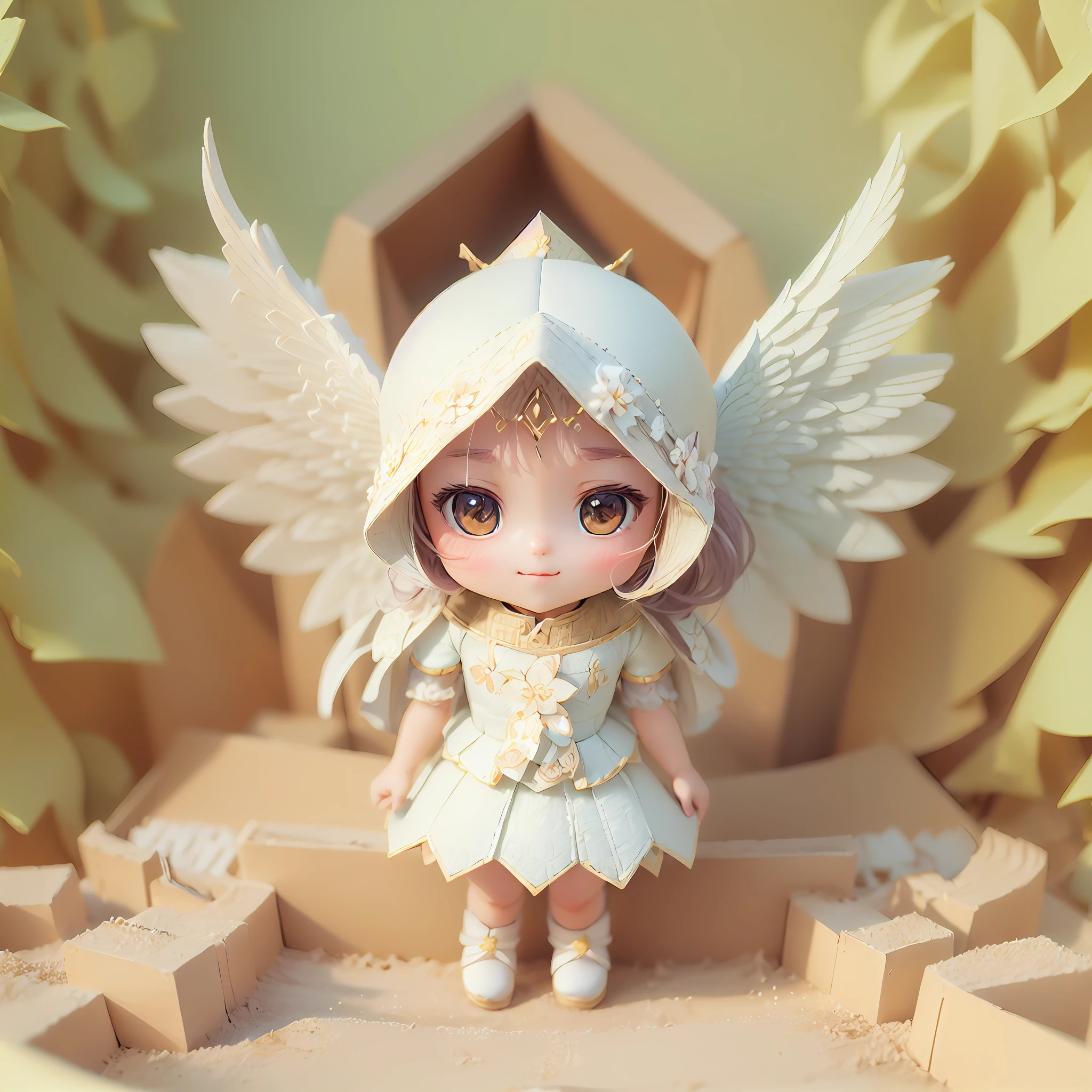 (sandbox:1.4),symetry，Solo, colorful plum blossom，full body，tchibi，Cute little angel, Delicate plum blossom tiara，ssmile，paper art，(Quilted paper art:1.2),(geomerty:1.2),a 3D render，extremely detaile, Cinematic lighting effects，4K，tmasterpiece，offcial art