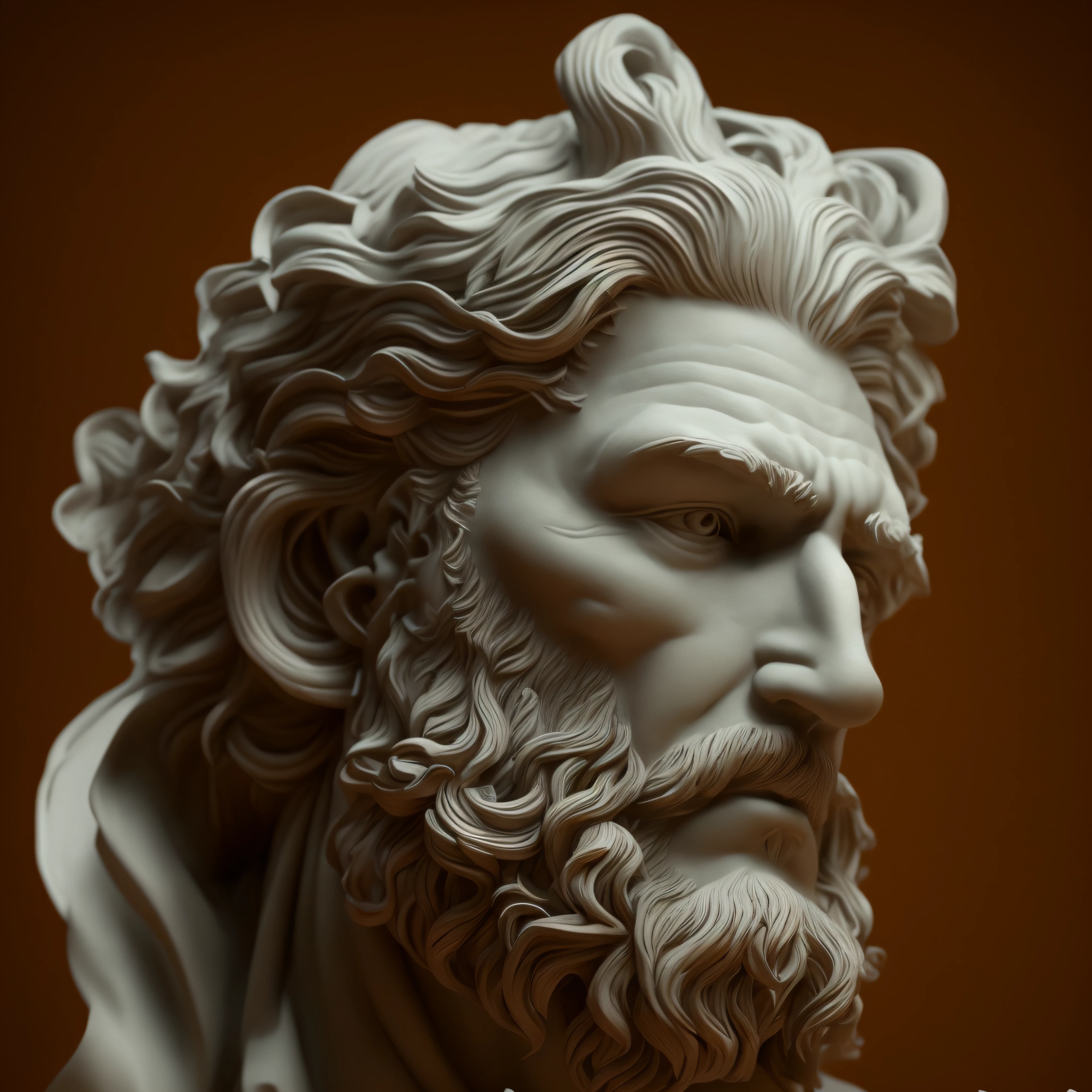a close up of a statue of a man with a beard, escultura realista de 8k bernini, escultura de argila cgi, Arte Zbrush, Arte 3D digital detalhada, @ zbrush, escultura altamente detalhada, Retrato VFX altamente detalhado, zbrush, escultura z-brush, Retrato Zeus, zbrushcentral, obra-prima artstation, Vencedor do Concurso Zbrush Central, classic sculpture