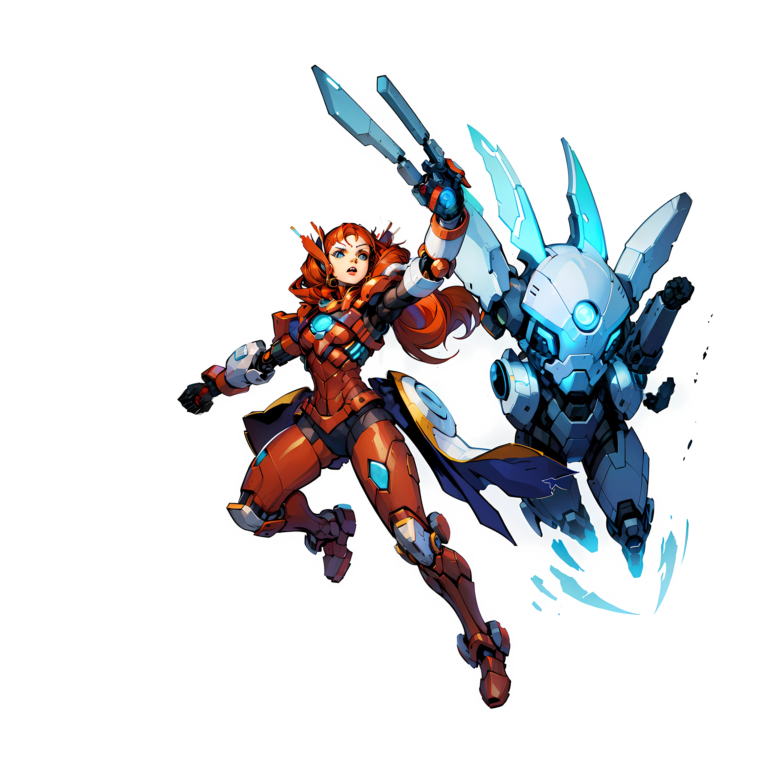 Iron Lady, no background, white background, full body shot, robot,