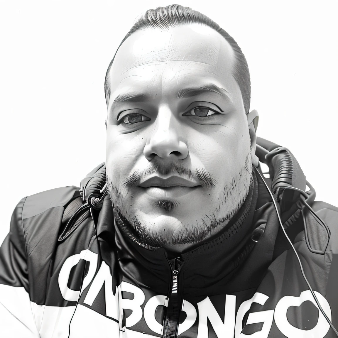 Homem de Arapson com fones de ouvido nas orelhas e uma jaqueta, inspirado em Bikash Bhattacharjee, imagem de perfil, imagem em preto e Branco, instagram post, taken in the early 2020s, tirado no iphone 14 pro, tirado no iphone 1 3 pro, facebook post, foto de perfil, demoBaza, B&w foto, obra-prima, melhor qualidade, realista v,Estilo de moda harajuku, colorida, luzes de neon, Cyberpunk, suave pele, illustration, arts station, pintura de stanley artgerm lau, foreshortening, 8K extremamente detalhado, suave, alta resolução, ultra qualidade, olhos altamente detalhados, boca altamente detalhada, rosto altamente detalhado, olhos perfeitos, both eyes are equal, luz verdadeira, brilho, iridescente, global ilumination, movimento real do cabelo, luz real, sombra real, rosto real, hd, 2k, 4k, 8k, 16k, luz realista, sombra realista, olhos brilhantes, luz suave, luz dos sonhos