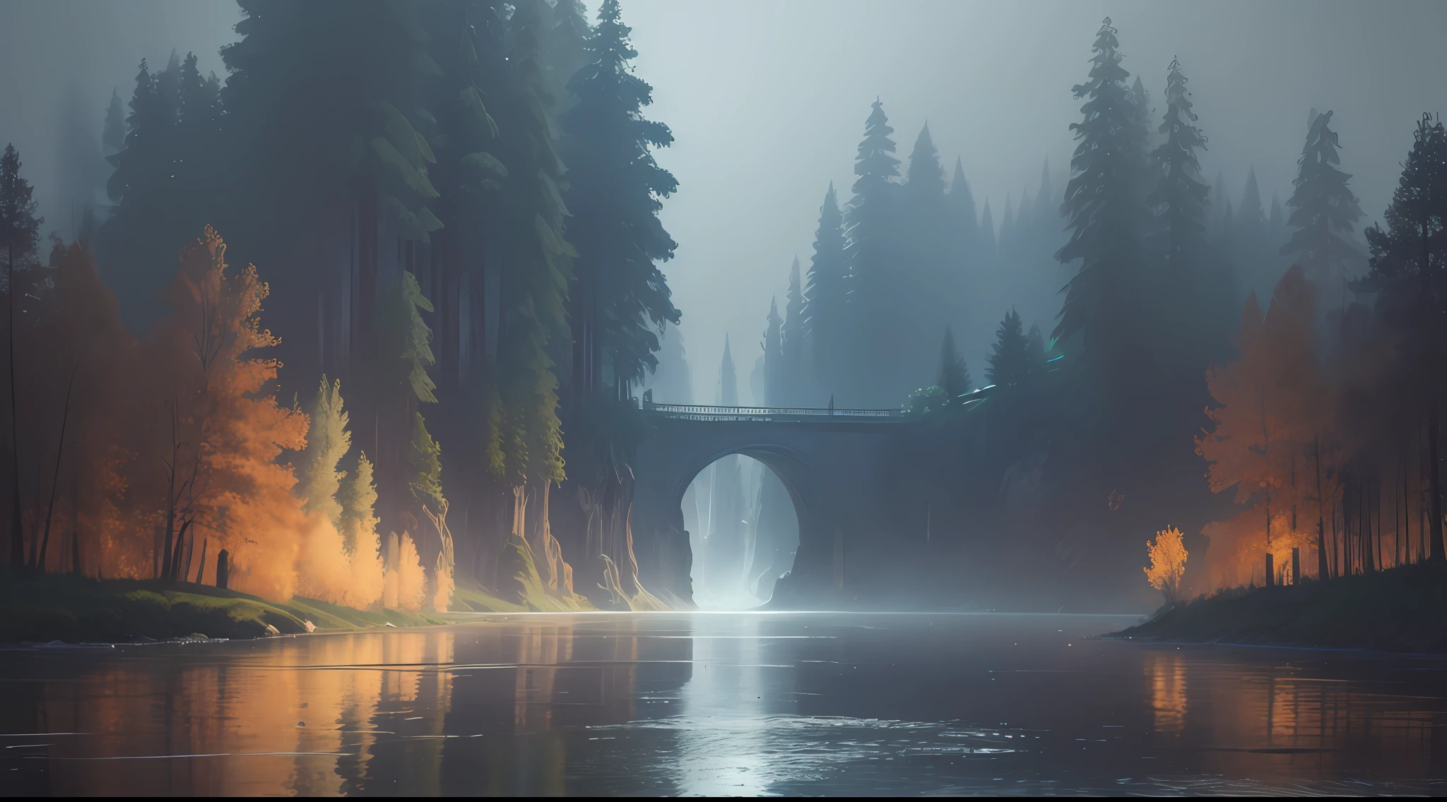 Analog style,ChromaV5,nvinkpunk,(extremely detailed CG unity 8k wallpaper),An image of a majestic river, trees on the sides, tiny waterfall, intense fog ,award winning photography, Chromatic Aberration, Detailed , HDR, Bloom, style by Monet, Pissarro, and Sisley ,trending on ArtStation, trending on CGSociety, art by midjourney --auto