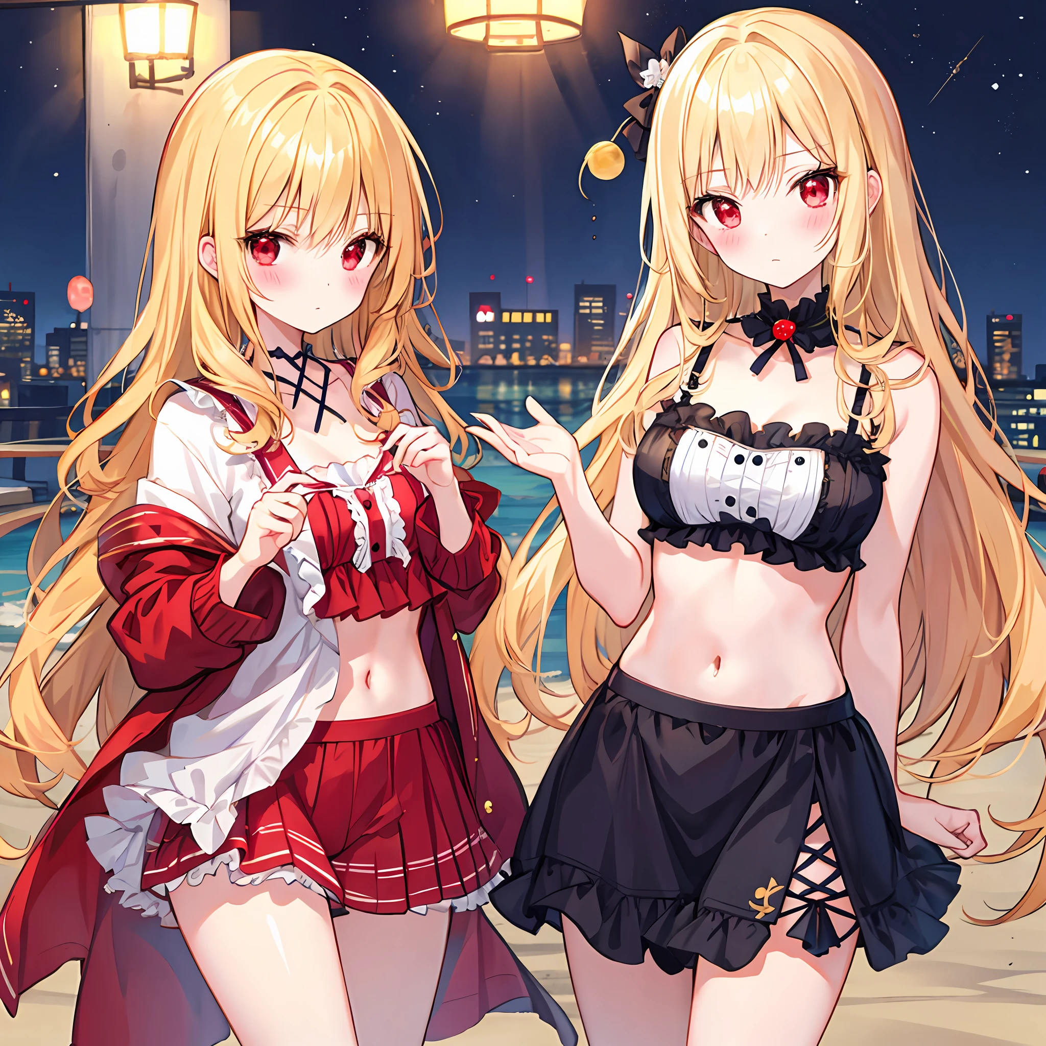 red blush、Wavy blonde hair、red eyes、Beautiful girl alone、animesque、Underwear