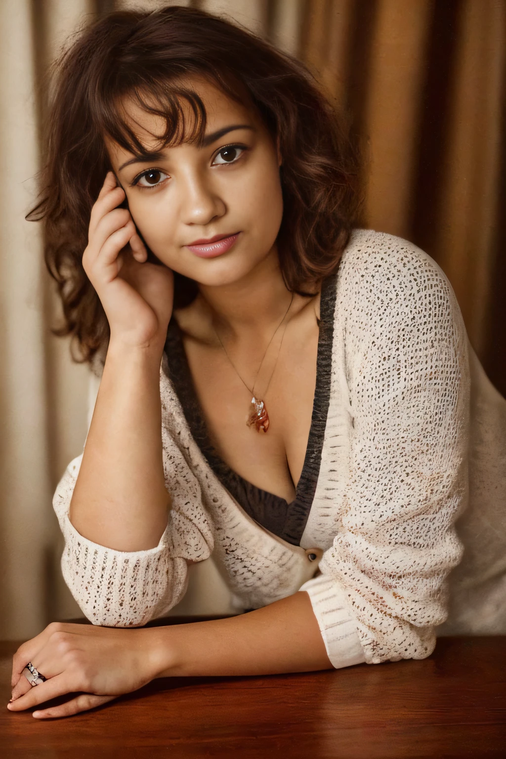 mulher arafed sentada em uma mesa com um copo de suco de laranja, imagem retrato, linda senhora, mulher deslumbrante, tiro por cima do ombro, pose elegante e deslumbrante, wearing casual sweater, Shohreh Aghdashloo, mulher linda, foto de uma mulher bonita, foto de beleza, dramatic art, beleza estonteante, Alina Ivanchenko, Ekaterina, Beautiful woman