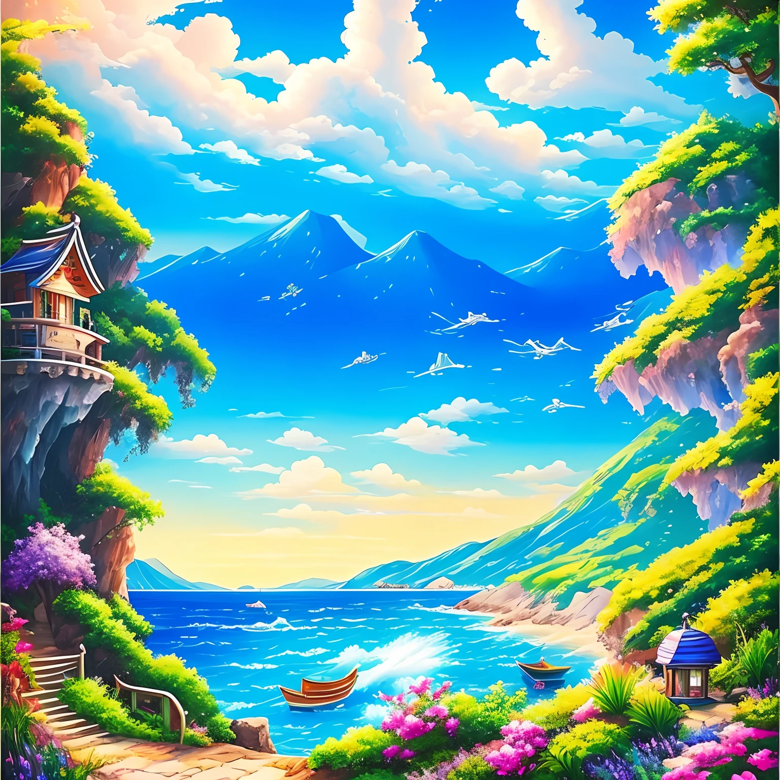 「Paint an enchanting seaside landscape」
The seaside scenery、Express yourself in a realistic painting style。Under a clear blue sky、Imagine a beautiful landscape that makes you feel the silence and peace of mind as if you could hear the sound of the waves.。By incorporating fantasy elements such as plants swaying in the wind and islands and ships in the distance,、Create works that exude a dreamy sense of mystery。This work is、Tickle the adventurous spirit of exploration、Our goal is to create an attractive world that will remain in the hearts of viewers.。 --auto