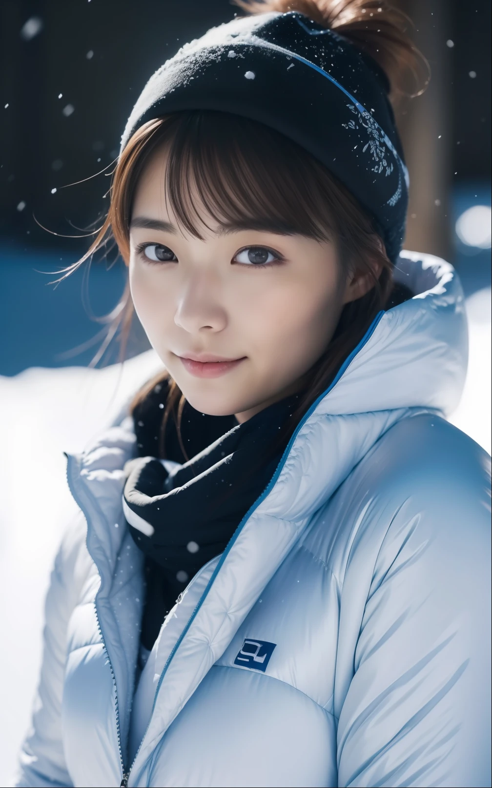 Cute Japan woman enjoying skiing in the snowy mountains、Photorealsitic, highcontrast, 8K HD, detaileds, realistic skin textures, top-quality, 超A high resolution, Raw photo, Dramatic Lighting, unrealengine, Short-cut hairstyles,Beautiful girl model,detaile, hyperdetails, realistic skin textures,Very meticulously