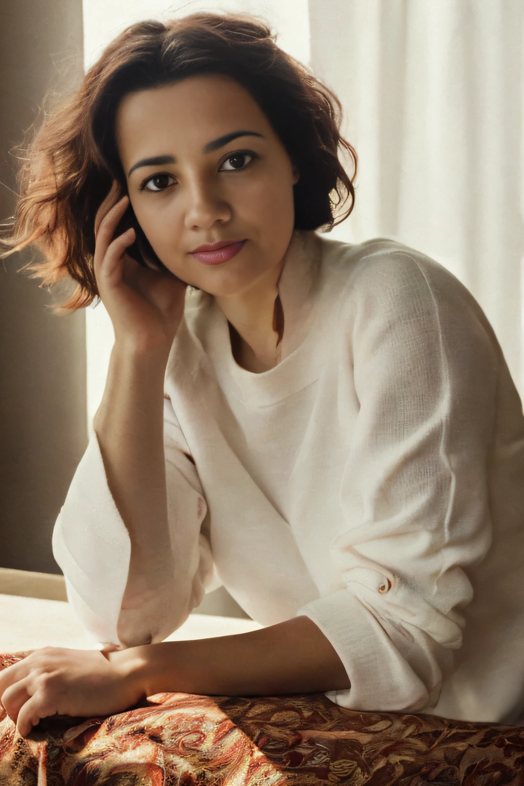 mulher arafed sentada em uma mesa com um copo de suco de laranja, imagem retrato, linda senhora, mulher deslumbrante, tiro por cima do ombro, pose elegante e deslumbrante, wearing casual sweater, Shohreh Aghdashloo, mulher linda, foto de uma mulher bonita, foto de beleza, dramatic art, beleza estonteante, Alina Ivanchenko, Ekaterina, Beautiful woman