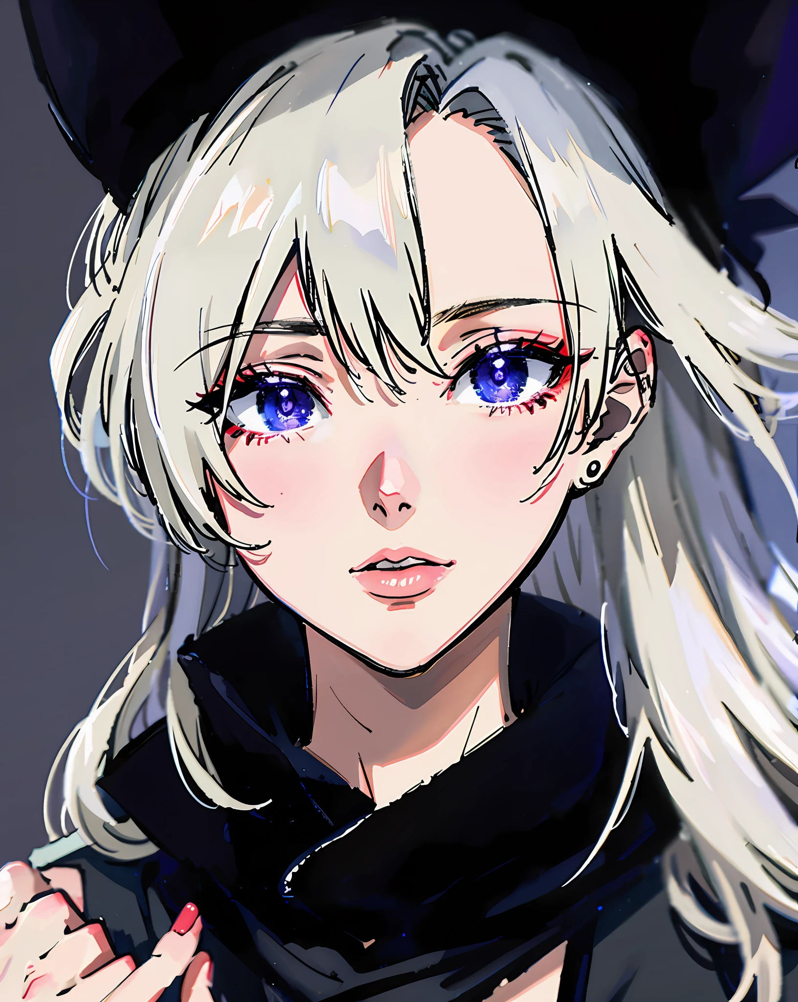 hair over one eye,