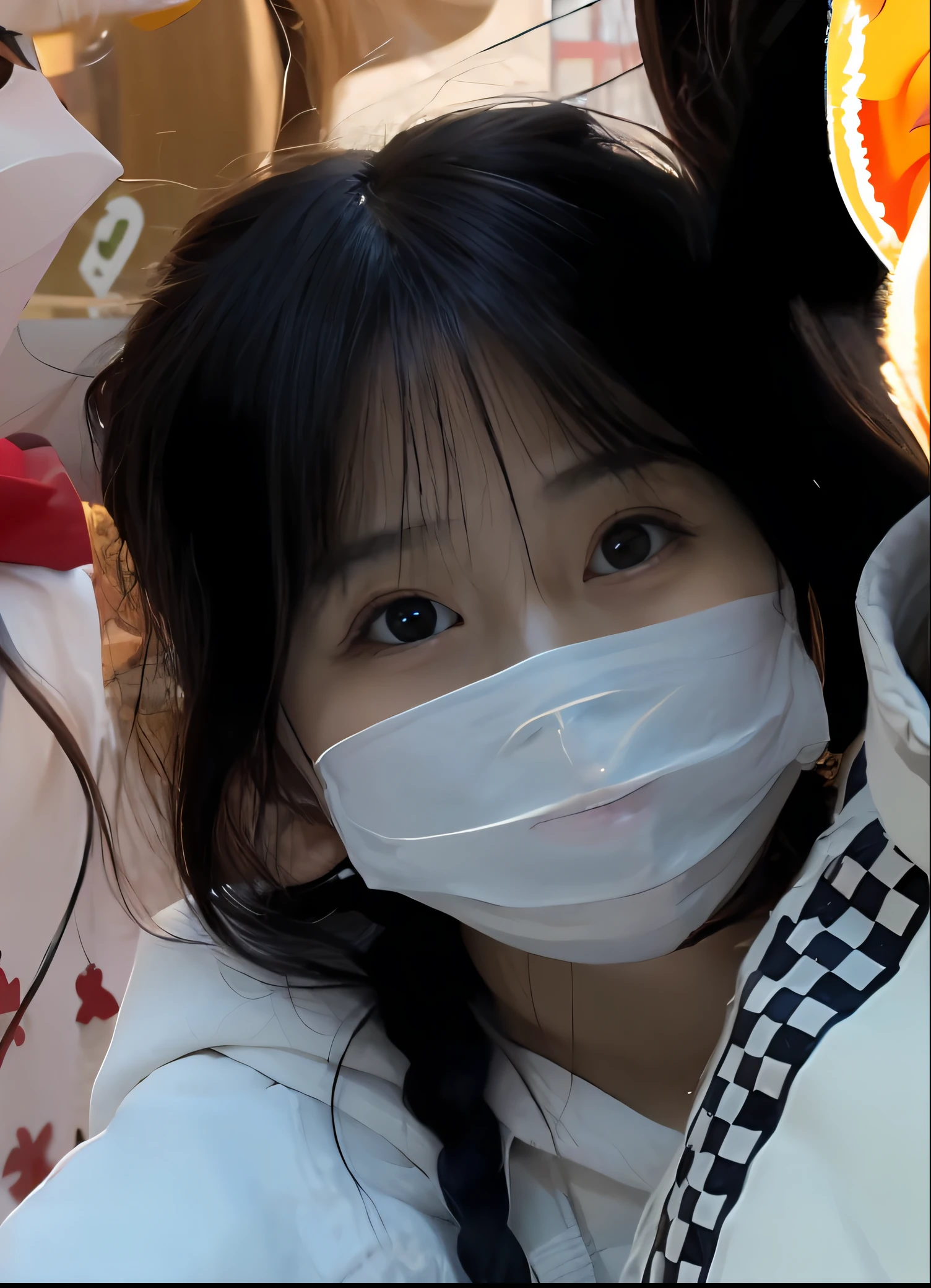 "The two posed for photos wearing masks,High quality portrait style,Clear details,Strong realism,Natural lighting effects,Soft atmosphere,Bright tones,youthfulenergy,ulzzangs,chiho,xintong chen,kanliu666,Personalize your avatar,8K分辨率,lulu chen"
