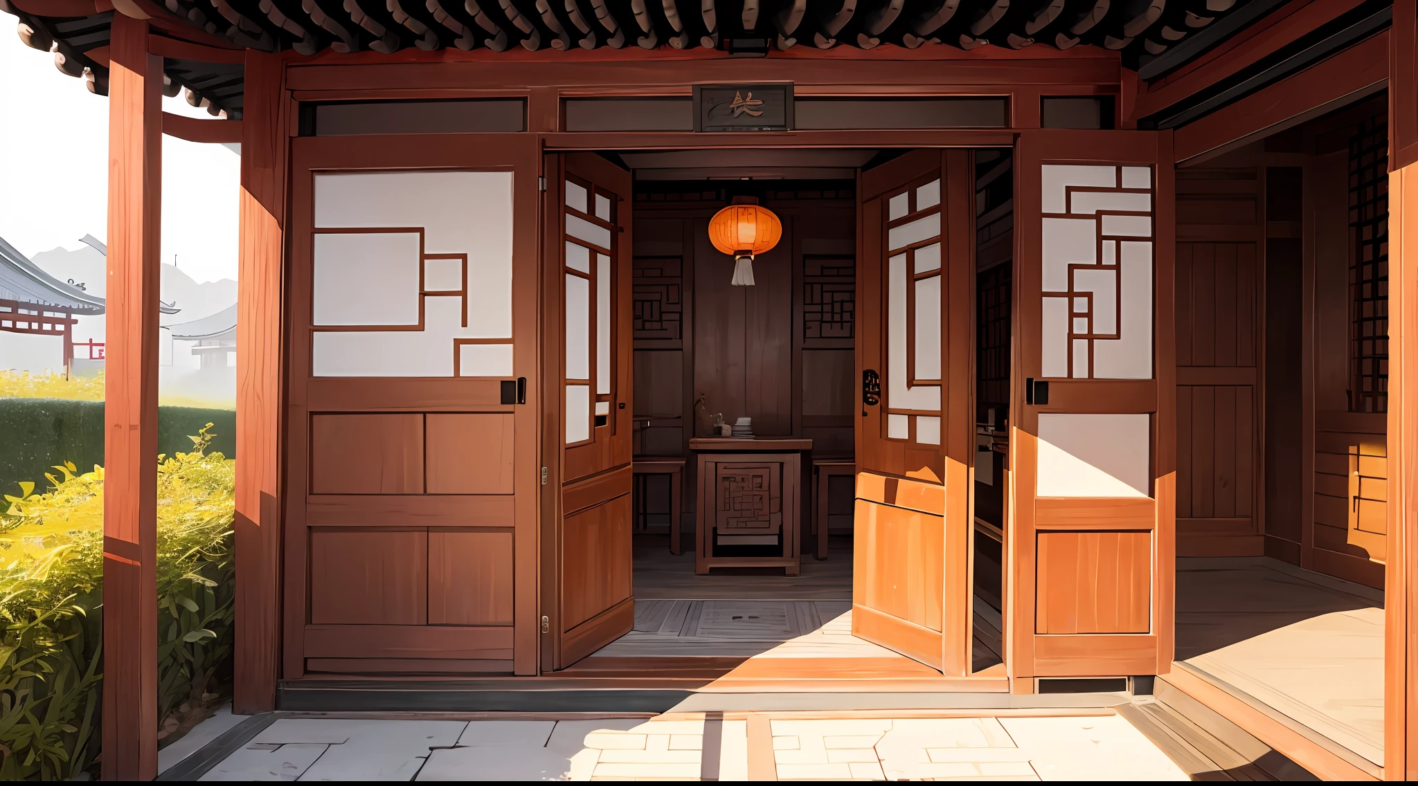 The door of a Chinese teahouse,There were more than thirty guests waiting