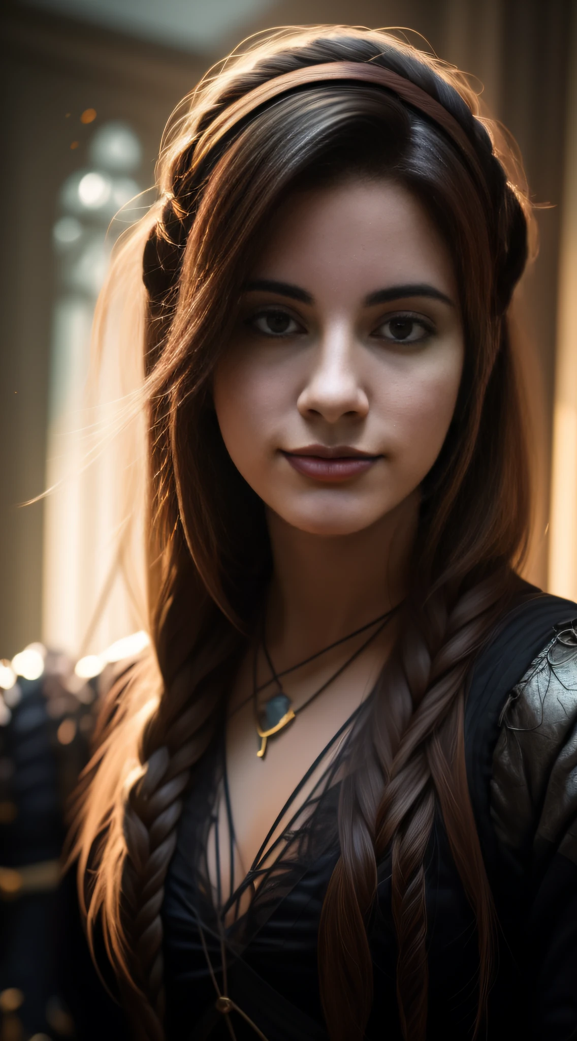 Fotoretrato de uma mulher jovem usando fantasia de halloween, com fundo neutro e simples. foco nítido, 8k, UHD, Realstic