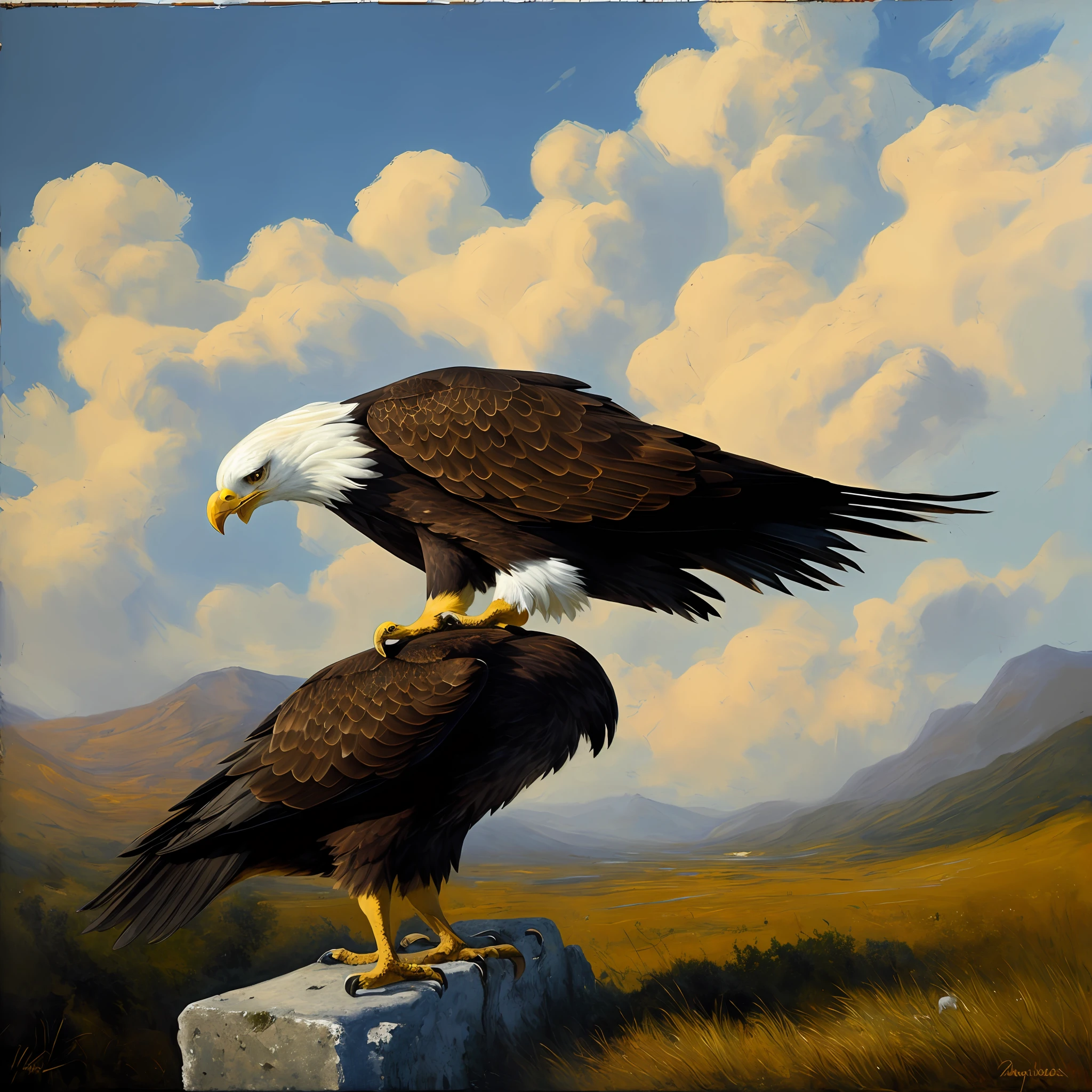 oil painted,Fallen Eagle