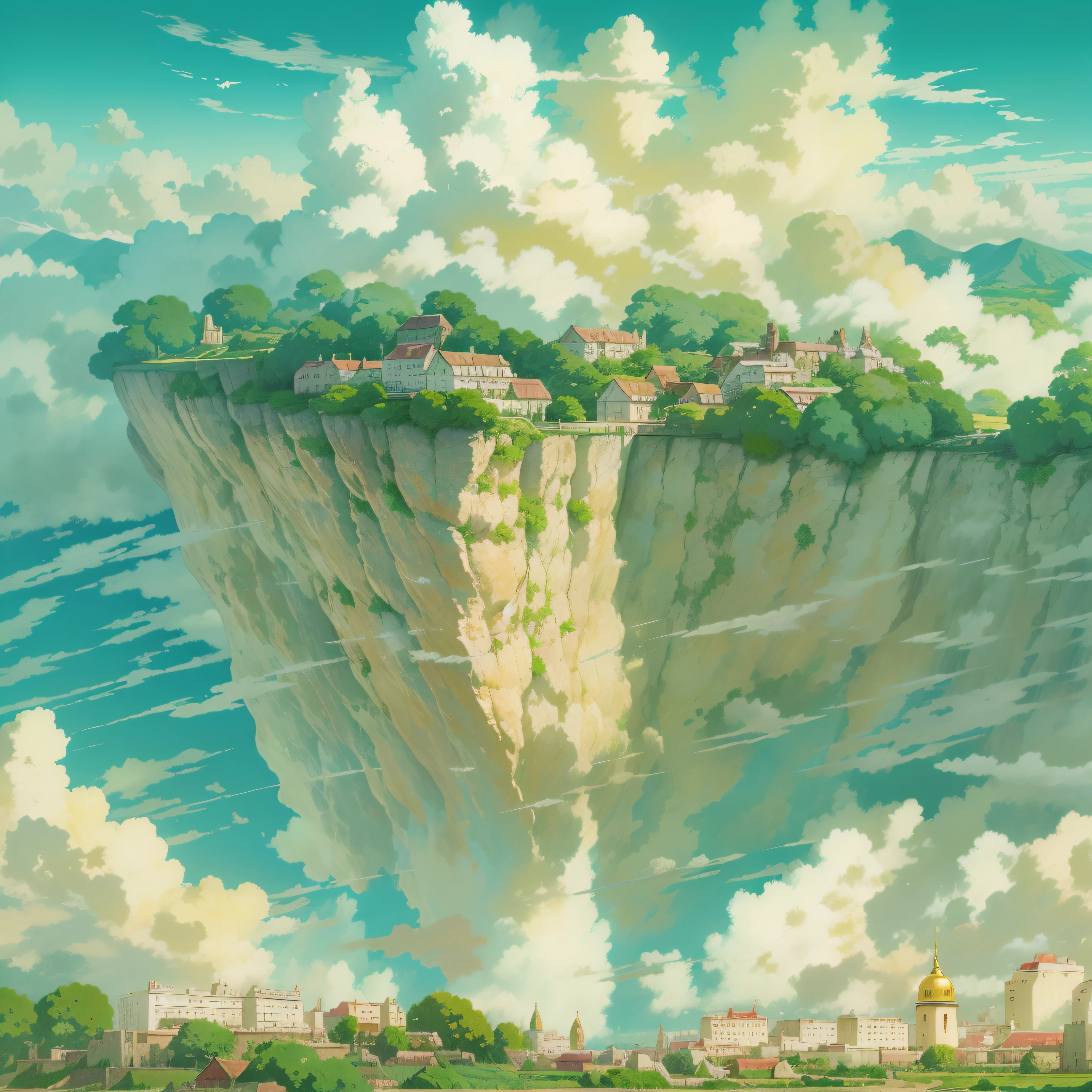 animesque、Skyscape with clouds、Landscape without buildings、You can see the touch of the brush、Studio Ghibli、Ghibli、a sultry、the ground is wet、Scenery、Style、Golden Time、sky line