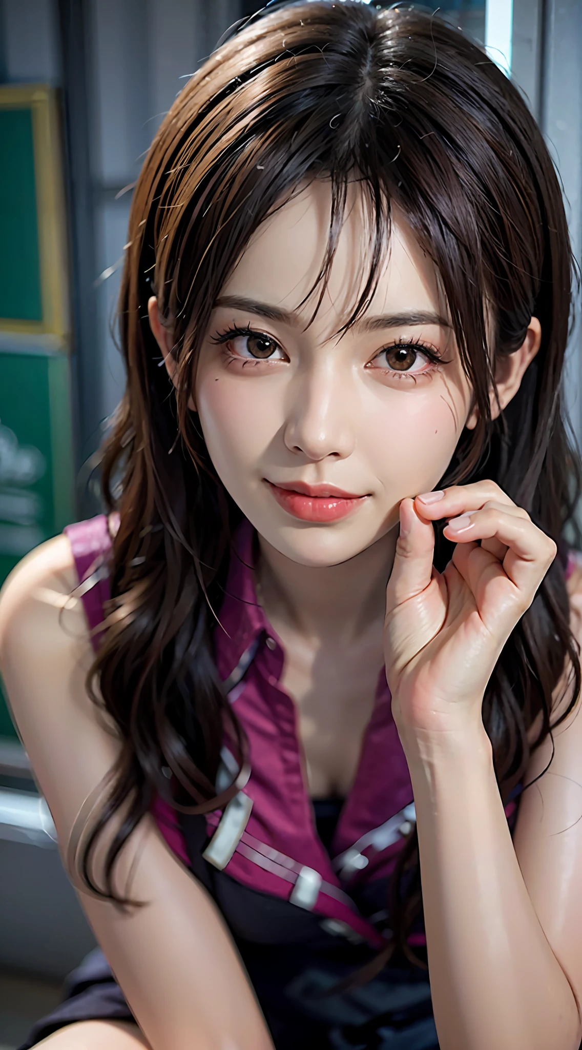 Black hair, (long hair), black eyes, (glowing eyes), (white thighs: 1.2), orgasmic face, seduction, eroticism, seductive look, black face, charming, blush, shy, disgusted, disgusted, (medium), played badly, looking at someone, oh hey face, comfortable, screaming, opening mouth, drooling, sexual convulsions, White skin, red, rosy face, sweat, wet body, color, alone, crying on the ground in school uniform, duck sitting, desire frustration, loneliness, caress, sexual pleasure, enduring pleasure, elk-off, attractive facial expression, (detail depiction of crying on the ground in school uniform), (duck sitting detail depiction front), detail depiction, bust (masterpiece), (close-up), (highest quality), very detailed, exquisite, beautiful, (close-up), (close-up), ( Beautiful girl), (collar, collar), (detailed pink areola nail: , (delicate depiction of skin), (voluminous skin: 1.4), 8k wallpaper in first-class CG quality, realistic, master level, masterpiece, portrait, center, display lens, beautiful Chinese and Korean mixed idol, (super detailed description face and face details), (blush), lip biting makeup, sweet smile, perfect facial features, red eyes, Blind band + hair above one eye, (ruby nail). fat_ Mons, Cameltou,