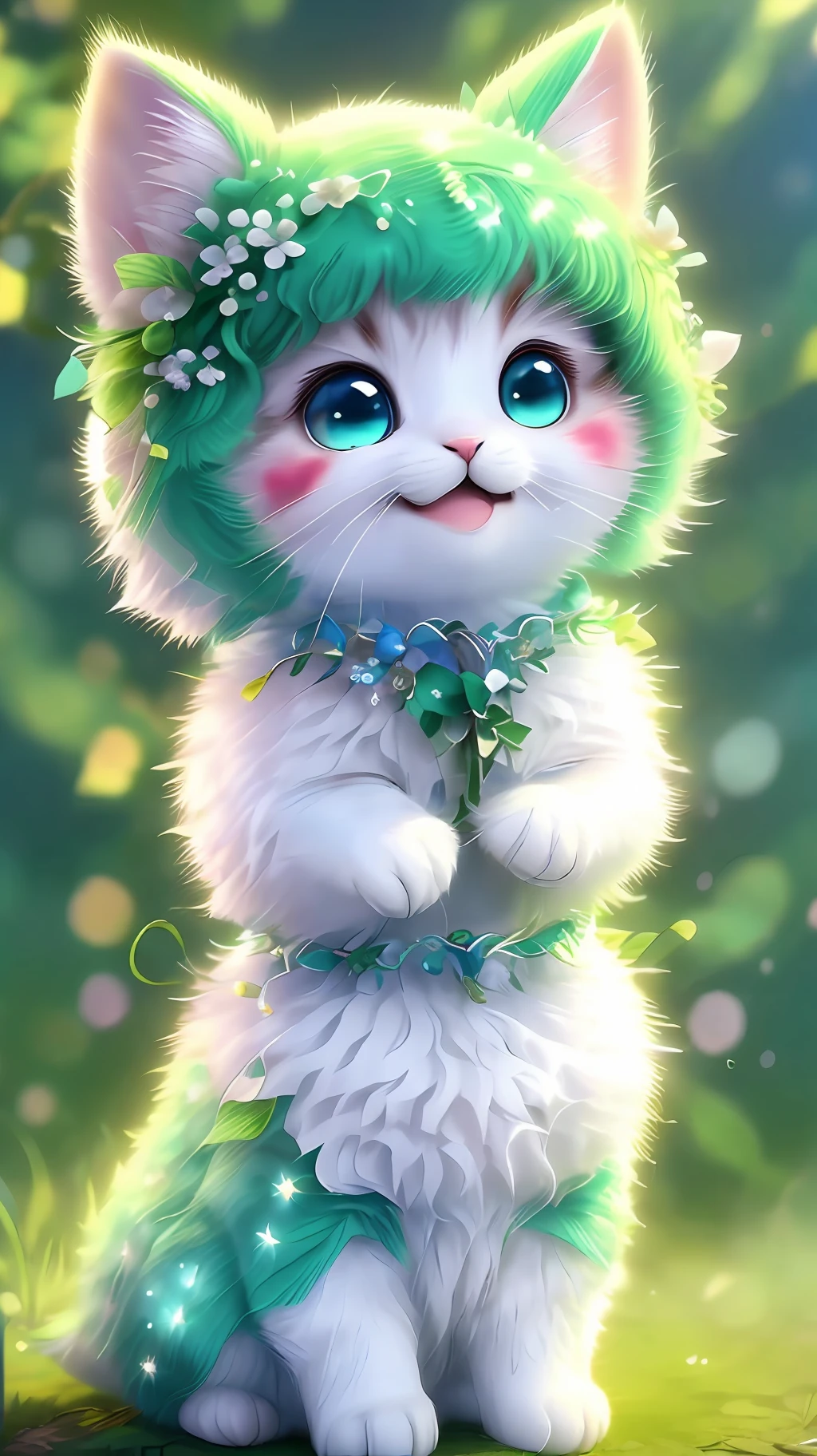 ， Realistis， shaggy， （Kitten dressed）， an cheeks， full bodyesbian， Non-human， ssmile， sparkle eyes， Minitary， Sit on a branch， lying down，left！！！