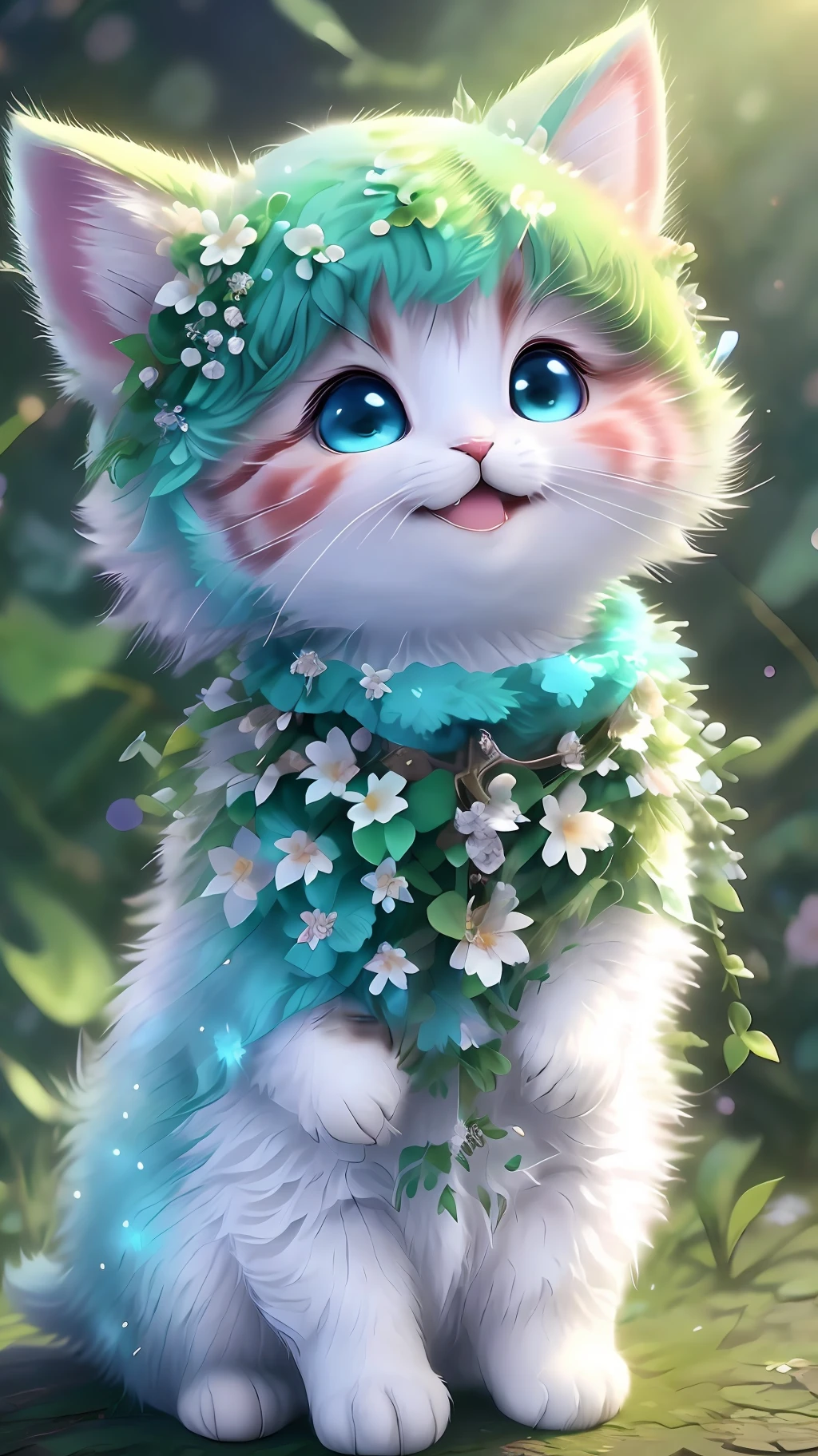 , Realistis, shaggy, (Kitten dressed), an cheeks, full bodyesbian, Non-human, ssmile, sparkle eyes, Minitary, Sit on a branch, lying down,left!!!