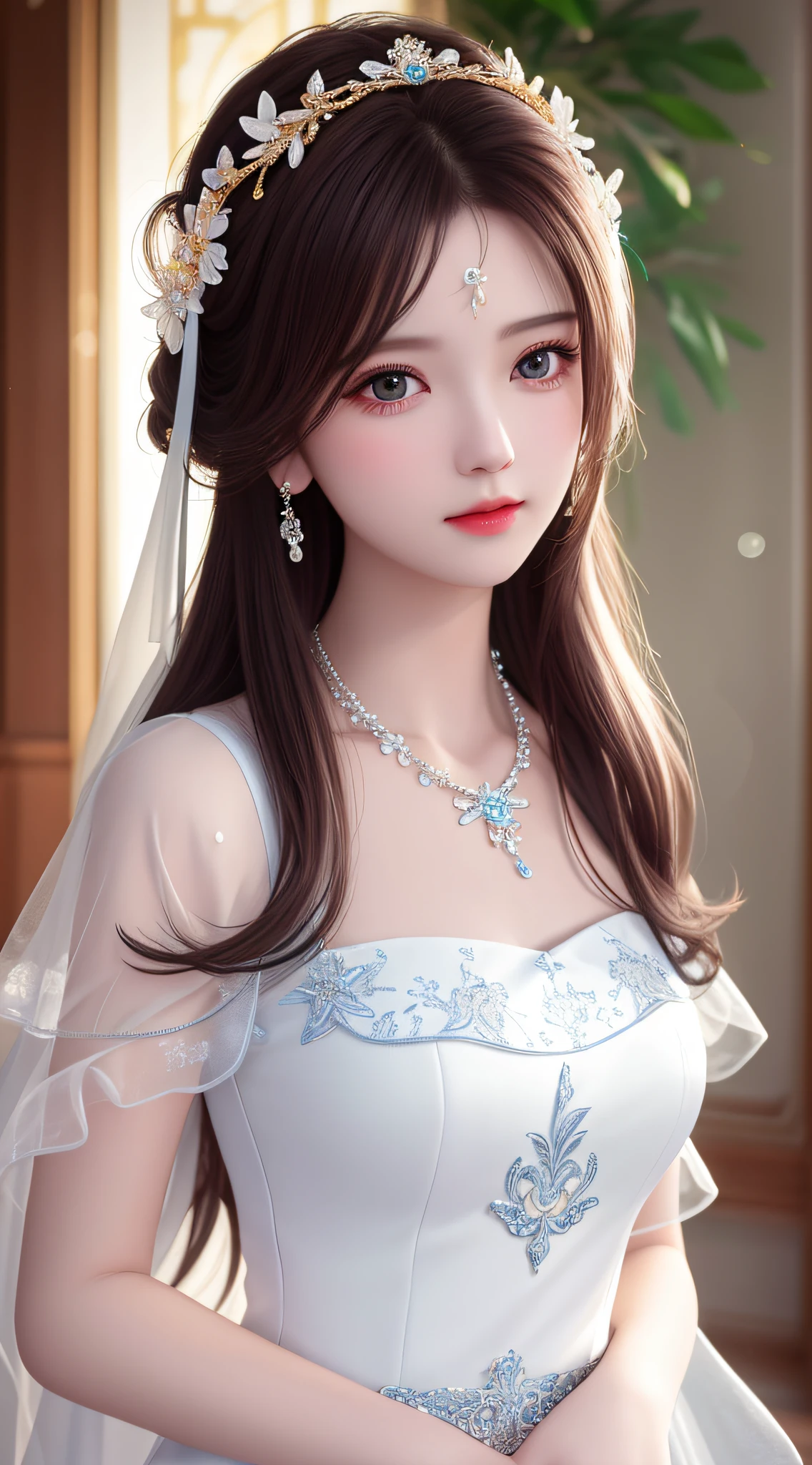Best Quality, Masterpiece, High Resolution, 1girl, Porcelain Dress, Hair Accessories, Necklace, Jewelry, Pretty Face, On Body, Tyndall Effect, Realistic, Shadow Studio, Rim Lighting, Dual Tone Lighting, (High Detail Skins: 1.2), 8k UHD, dslr, soft light, high quality, volume light, sneak shot, photo, high resolution, 4k, 8k, background blur,