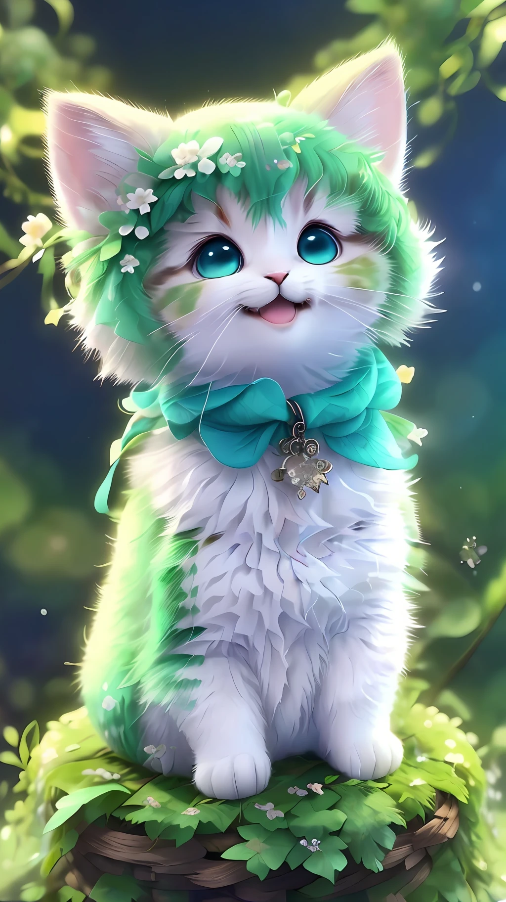 , Realistis, shaggy, (Kitten dressed), an cheeks, full bodyesbian, Non-human, ssmile, sparkle eyes, Minitary, Sit on a branch, lying down,Left!!!
