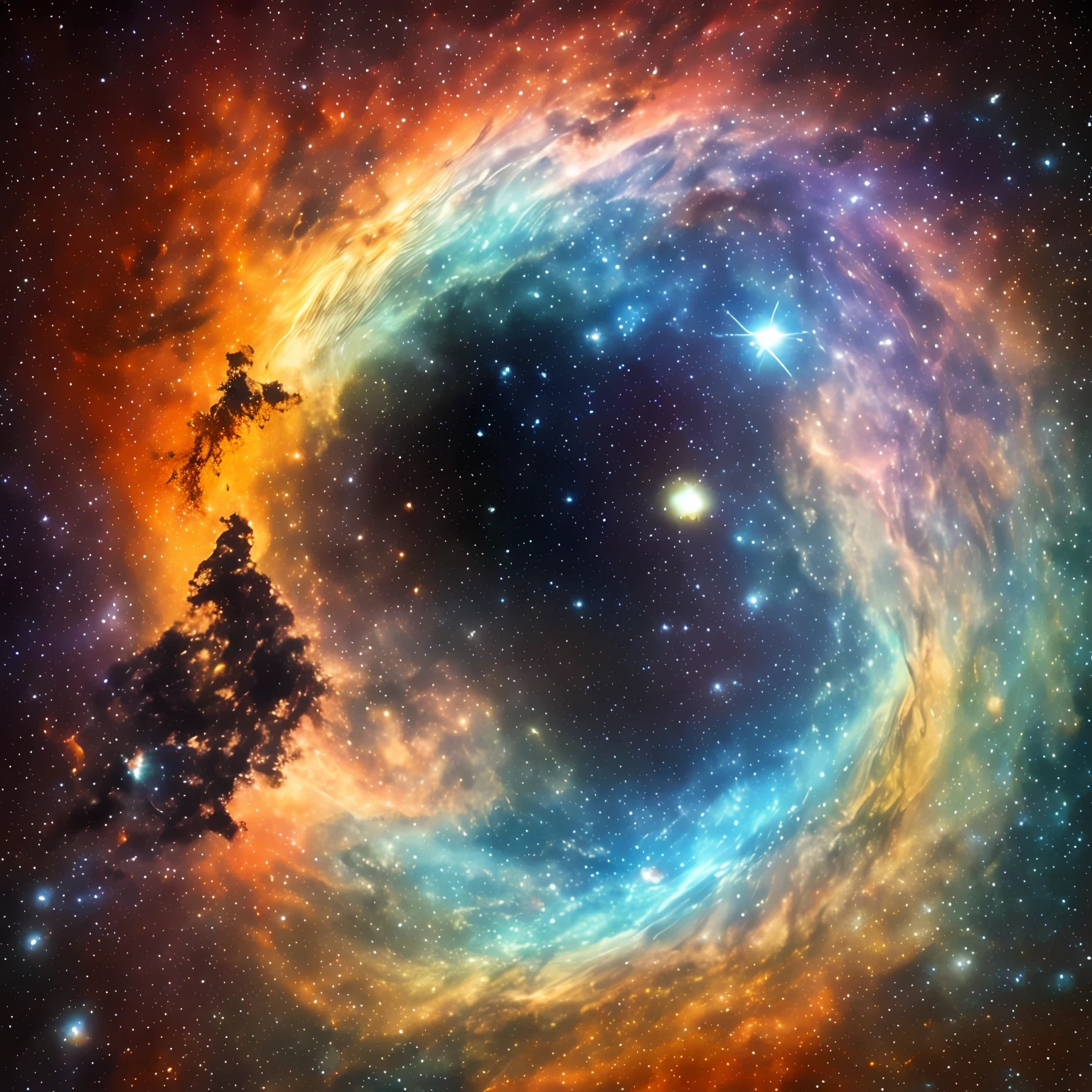 uma foto 4k hd de um astronauta na frente de uma nebulosa no formato olho de deus