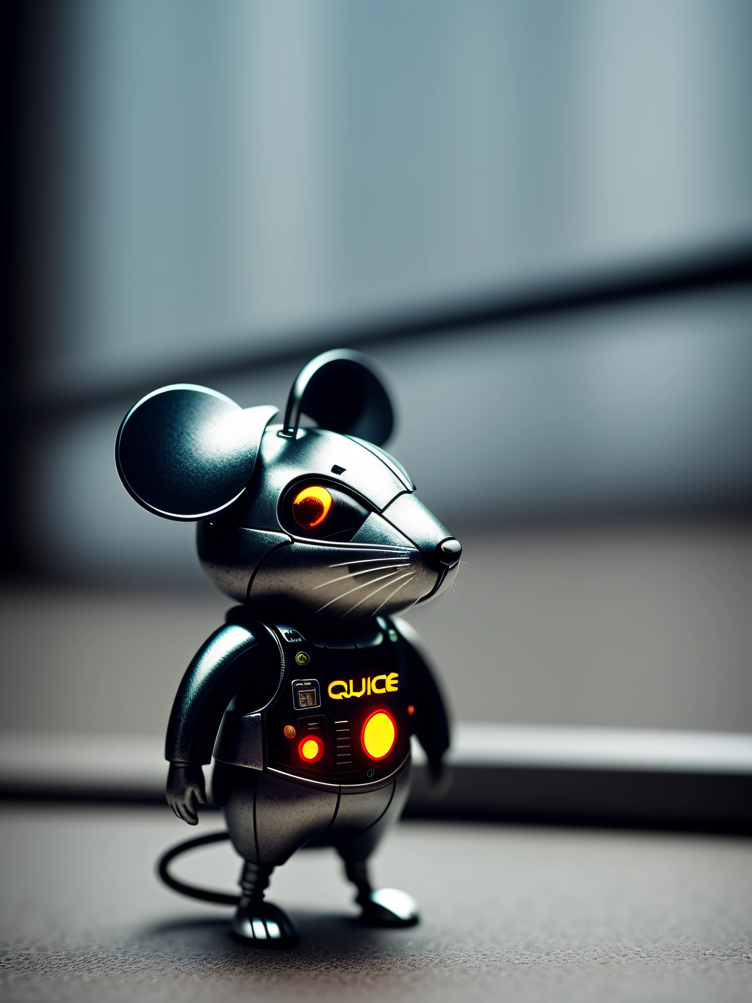 A cute metal mouse, (Cyborg:1.1), ([queue | Detailed wire]:1.3), (Déqueues complexees), Hdr, (Déqueues complexees, hyperdéqueuelé:1.2), cinematic shot, Vignette, centered