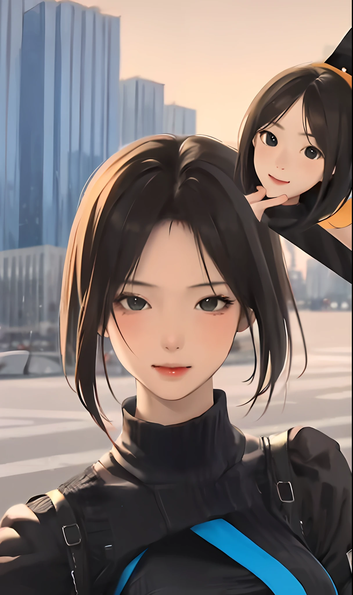 ((best qualtiy)), ((tmasterpiece)), (the detail: 1.4), 3D, Bust, Portrait of a young girl, ((Facing the square)), (The body faces the audience), (Beautiful petite slim young girl image), ((Large breasts,small heads)), ((Bust photo)), (The upper part of the body), (Slim perfect body: 1.2), (face perfect), (Young face), (Perfect eyes), (perfecthand), (perfectfingers), (Long neck and short hair: 1.5), (A simple and tight one-piece combat suit: 1.3)、Golden hair、collars、(mitts:1.2)、(guns)、