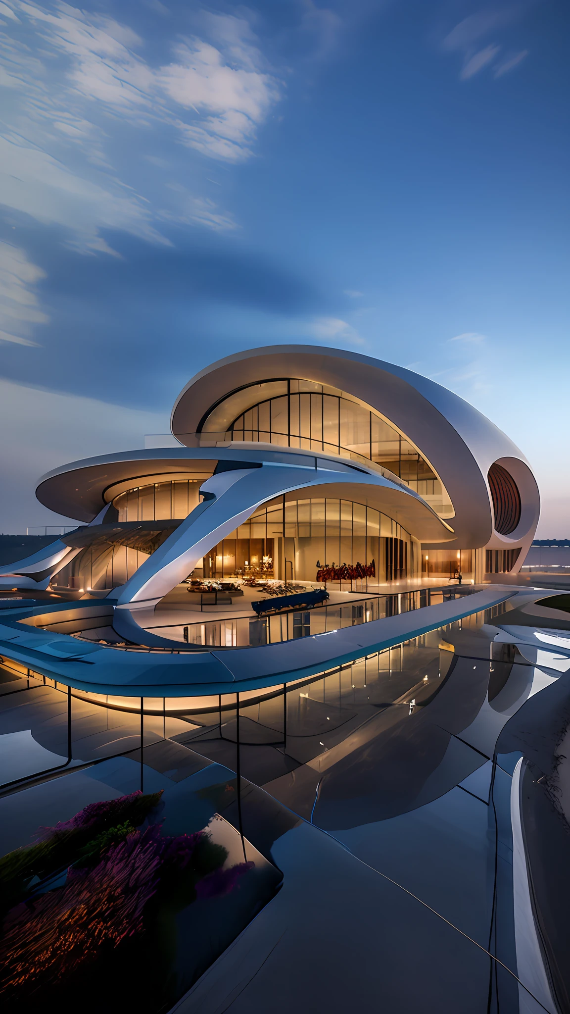 ((Masterpiece, Best quality)), 8K, modern architectural style, photographrealistic, hyperedetailed photo, Clean skies, Huge white airport terminal,Similar to an asymmetric structure,With a touch of elegance,Decorated with delicate lotus-shaped design elements,Showcasing architectural masterpieces from contemporary airports。The building has a stylish and stylish design,And equipped with a huge runway,For smooth takeoff and landing of aircraft。The runway is made of textured concrete,Exudes a solid and reliable feel。The terminal itself has huge glass panels,Allow plenty of natural light to flood indoors,Create a bright and airy atmosphere。The large tarmac provides ample space for aircraft parking。This photo was taken in stunning HD,