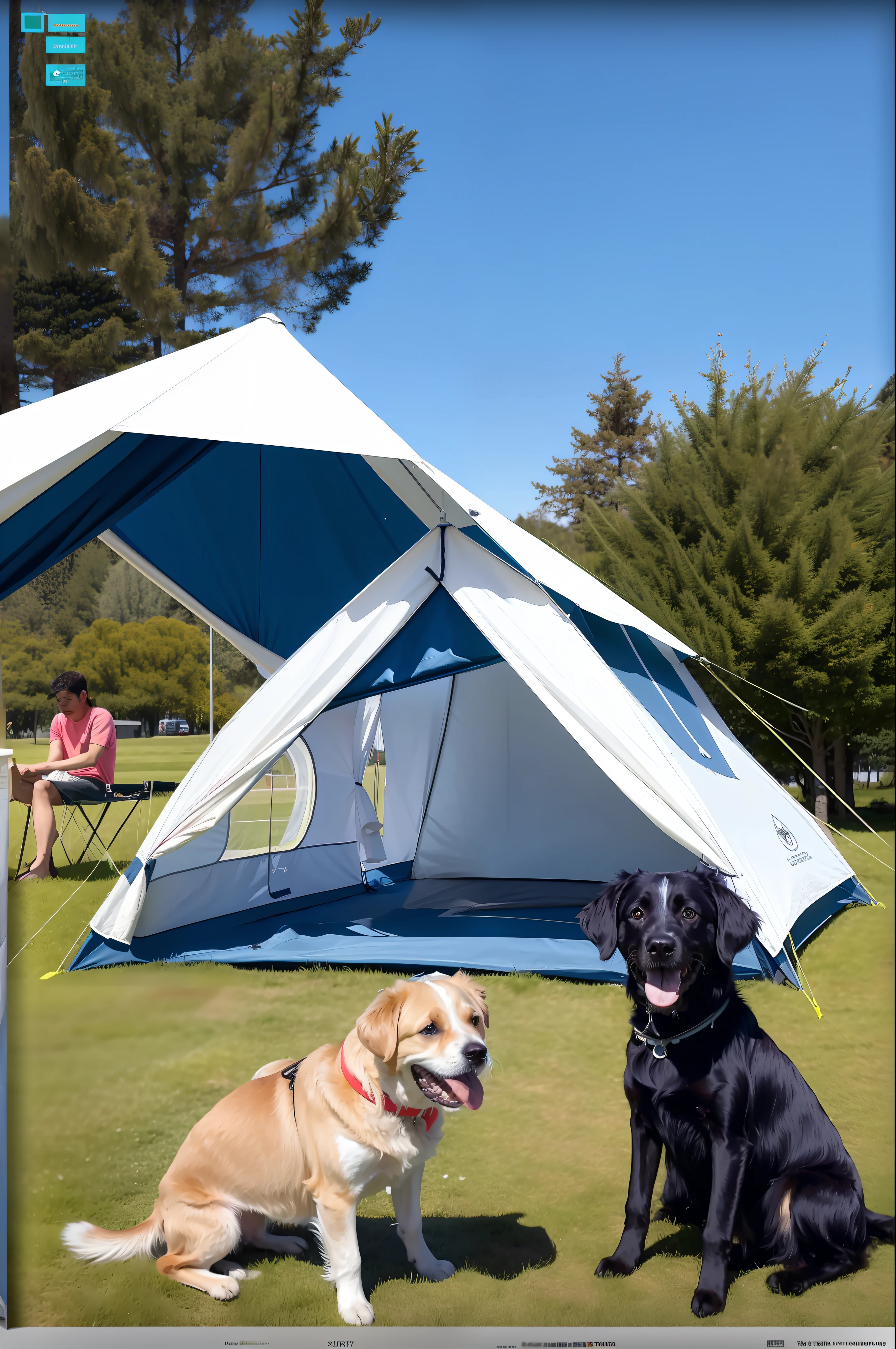 Someone with a dog and a tent sitting in the field, a poster by Ni Yuanlu, shutter inventory, tachisme, 2023，photore, tenten,