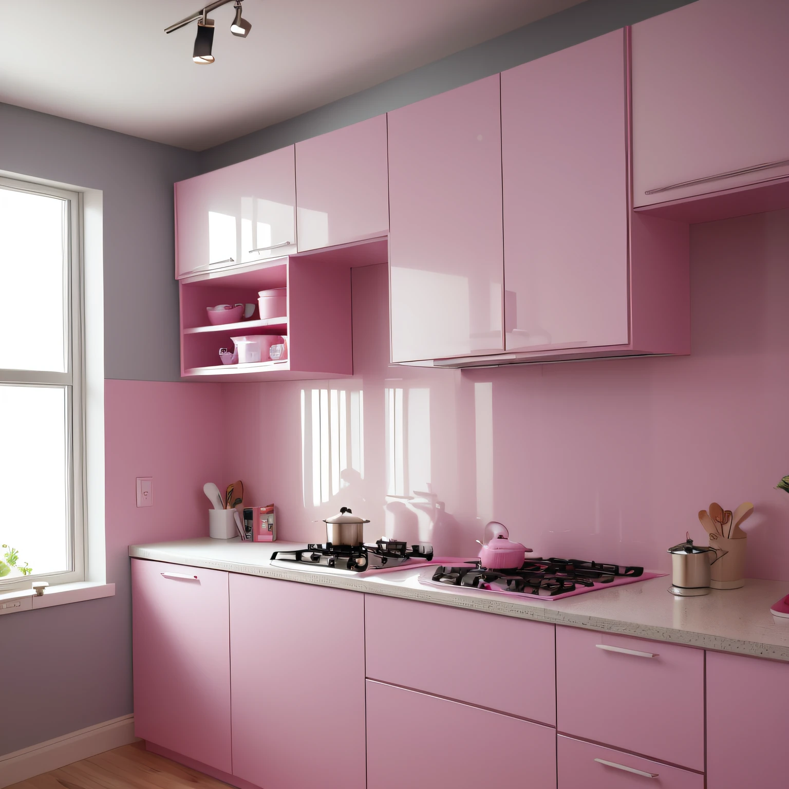 high quality kitchen interior design, all pink, Barbie style --auto