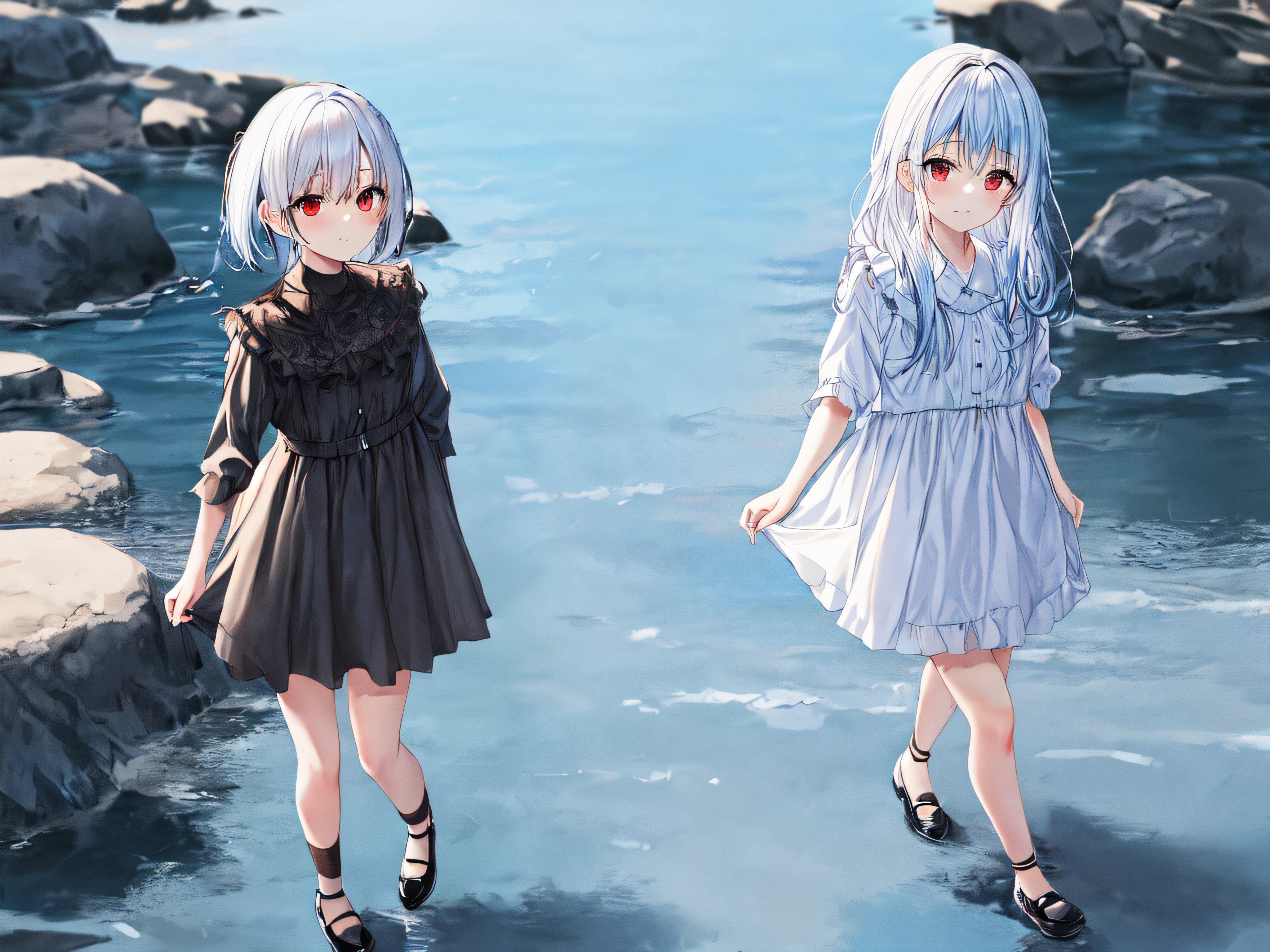change into white bob hair that fits the girl. mimic the artstyle from the image