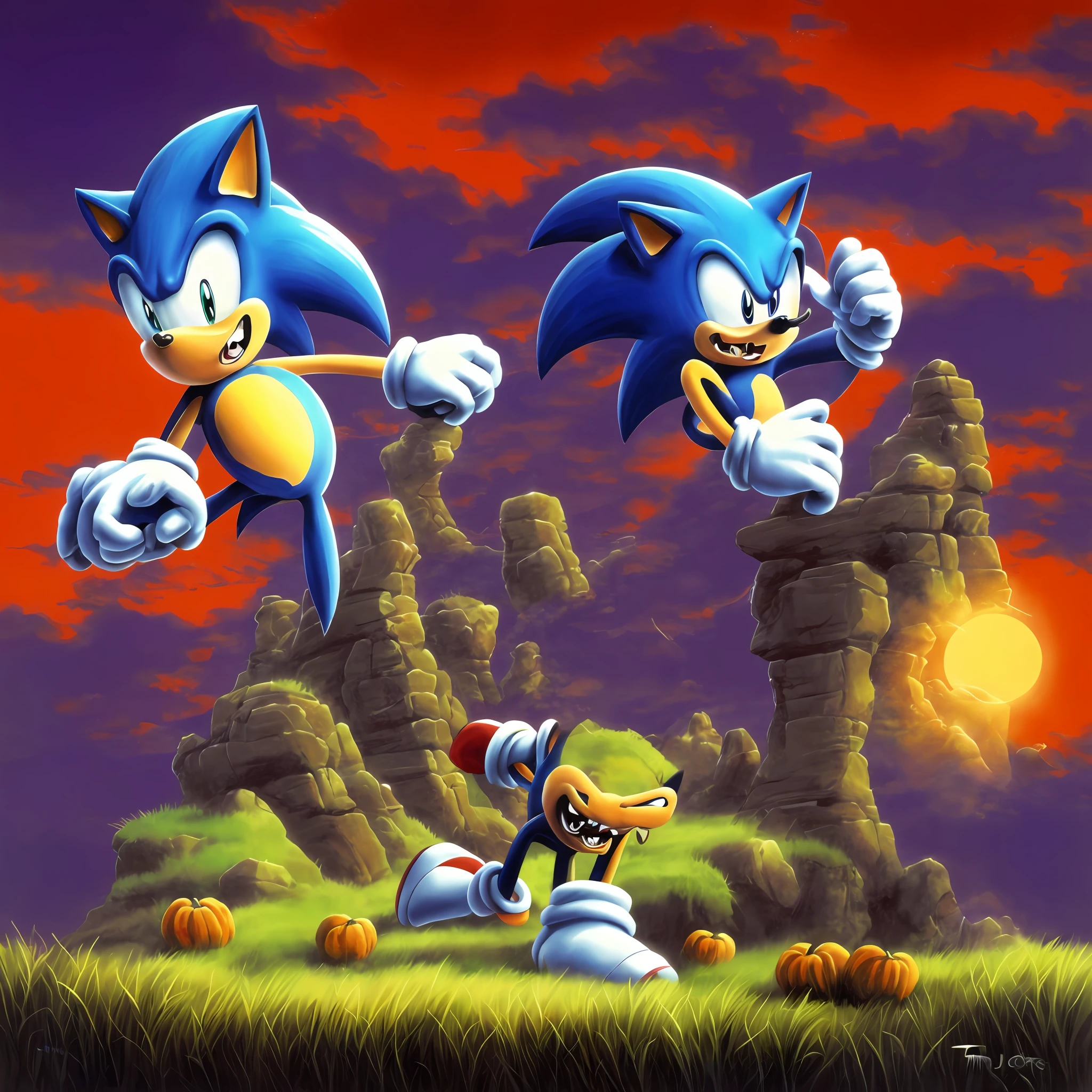 Sonic the hedgehog,spooky,detailed,sharp teeth,reaching out for you,Sharp claws,(((goosebumps art by tim jacobus)))