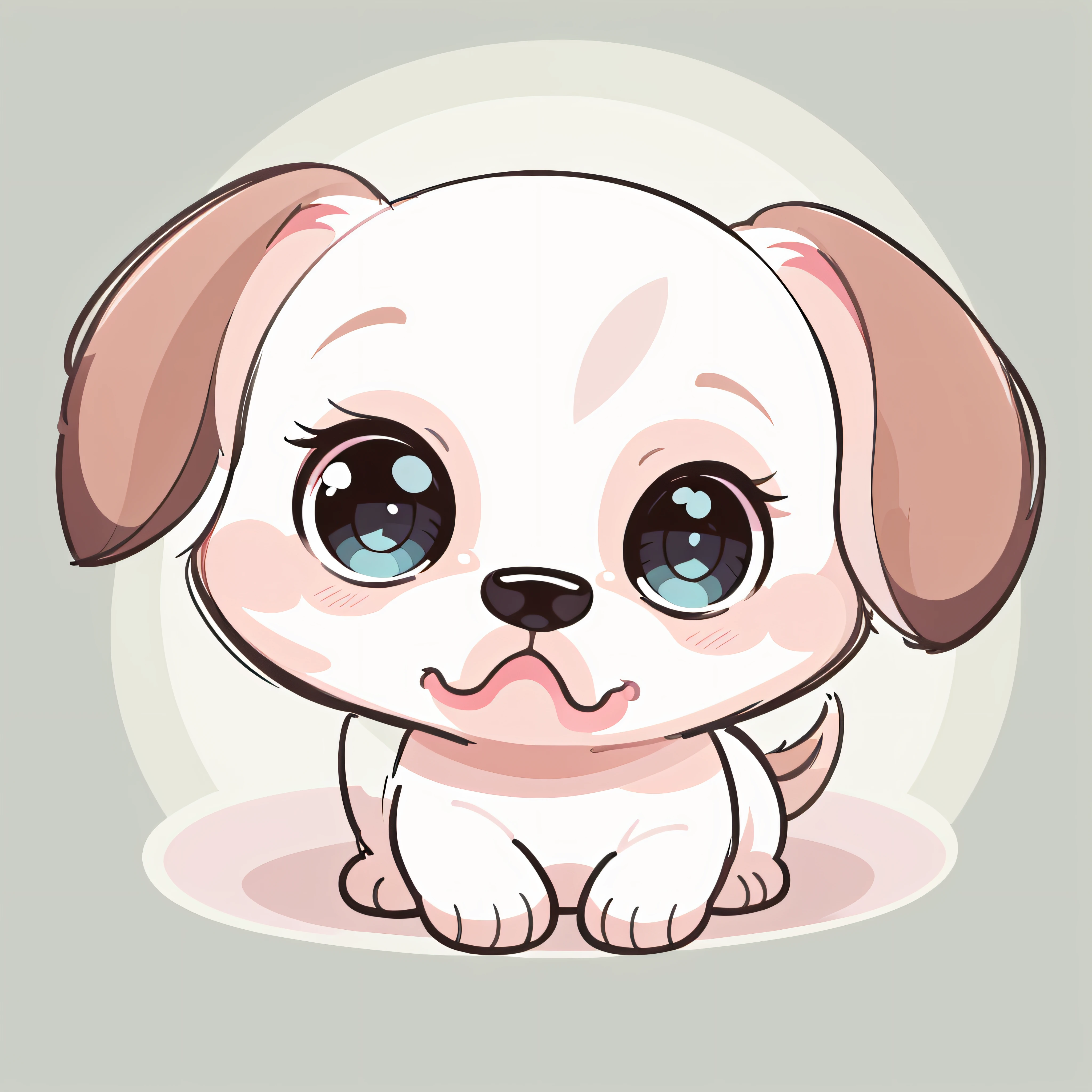 Adorable baby dog, immaculate white background.Cartoon Style, Flat Illustration Design.With soft lines and simple, rounded contours.The eyes are simple and large, possibly with dark pupils,and the mouth is represented by a simple curved line.Chibi size.Sweet and bright colors.Details are often simplified or omitted, emphasizing the cuteness of the overall form.