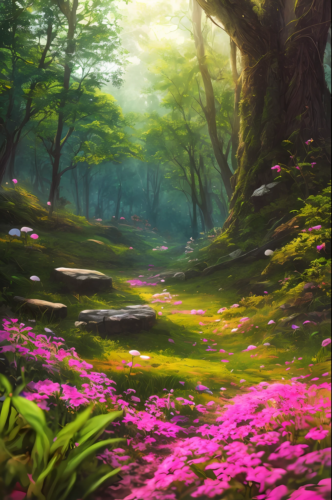 masterpiece, best quality, high quality,extremely detailed CG unity 8k wallpaper, An enchanting and dreamy scene of a fantasy forest, with towering trees, glowing mushrooms, and hidden fairy glens, creating a sense of mystique and enchantment, artstation, digital illustration, intricate, trending, pastel colors, oil paiting, award winning photography, Bokeh, Depth of Field, HDR, bloom, Chromatic Aberration ,Photorealistic,extremely detailed, trending on artstation, trending on CGsociety, Intricate, High Detail, dramatic, art by midjourney