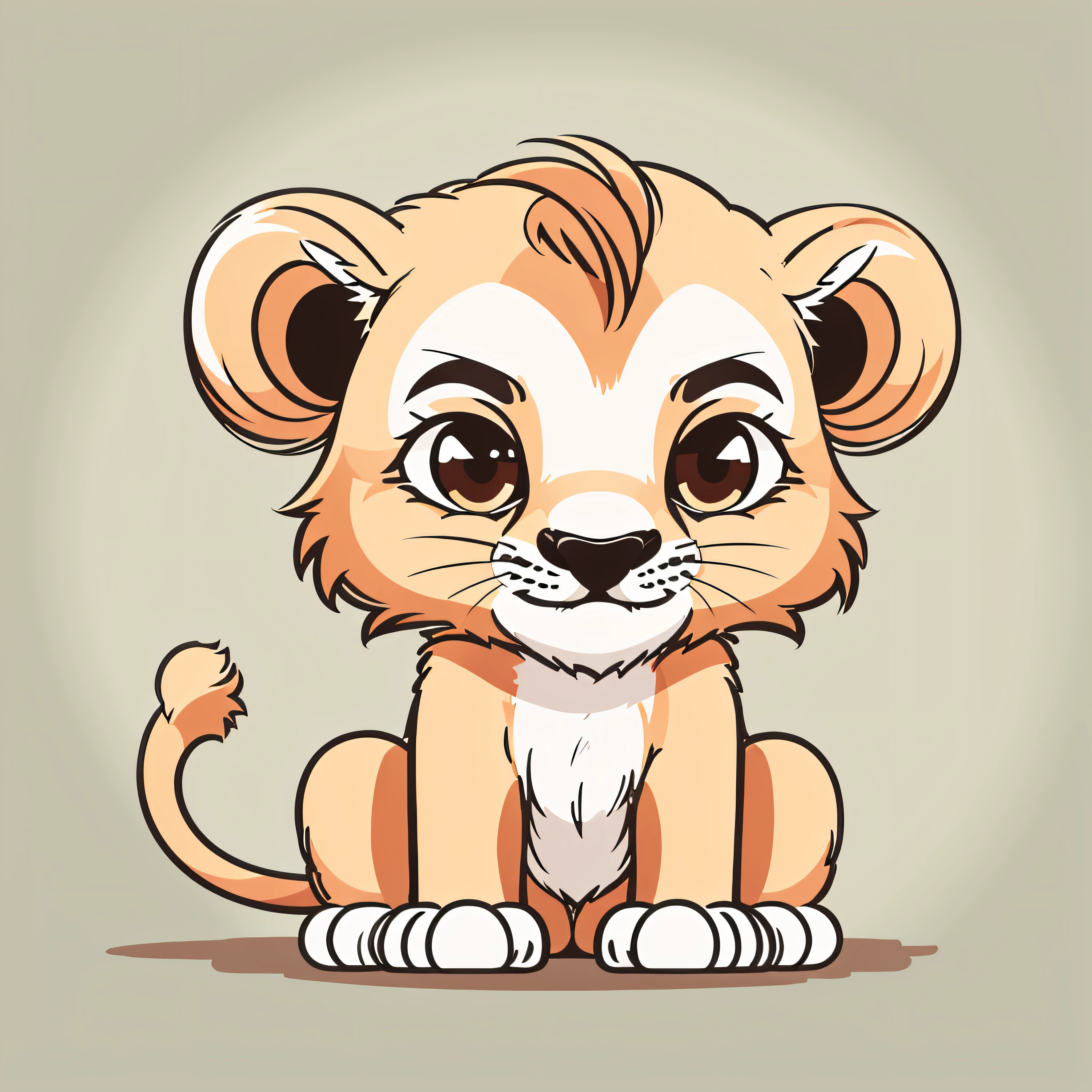 Adorable  lion, immaculate white background.Cartoon Style, Flat Illustration Design.With soft lines and simple, rounded contours.The eyes are simple and large, possibly with dark pupils,and the mouth is represented by a simple curved line.Chibi size.Sweet and bright colors.Details are often simplified or omitted, emphasizing the cuteness of the overall form.