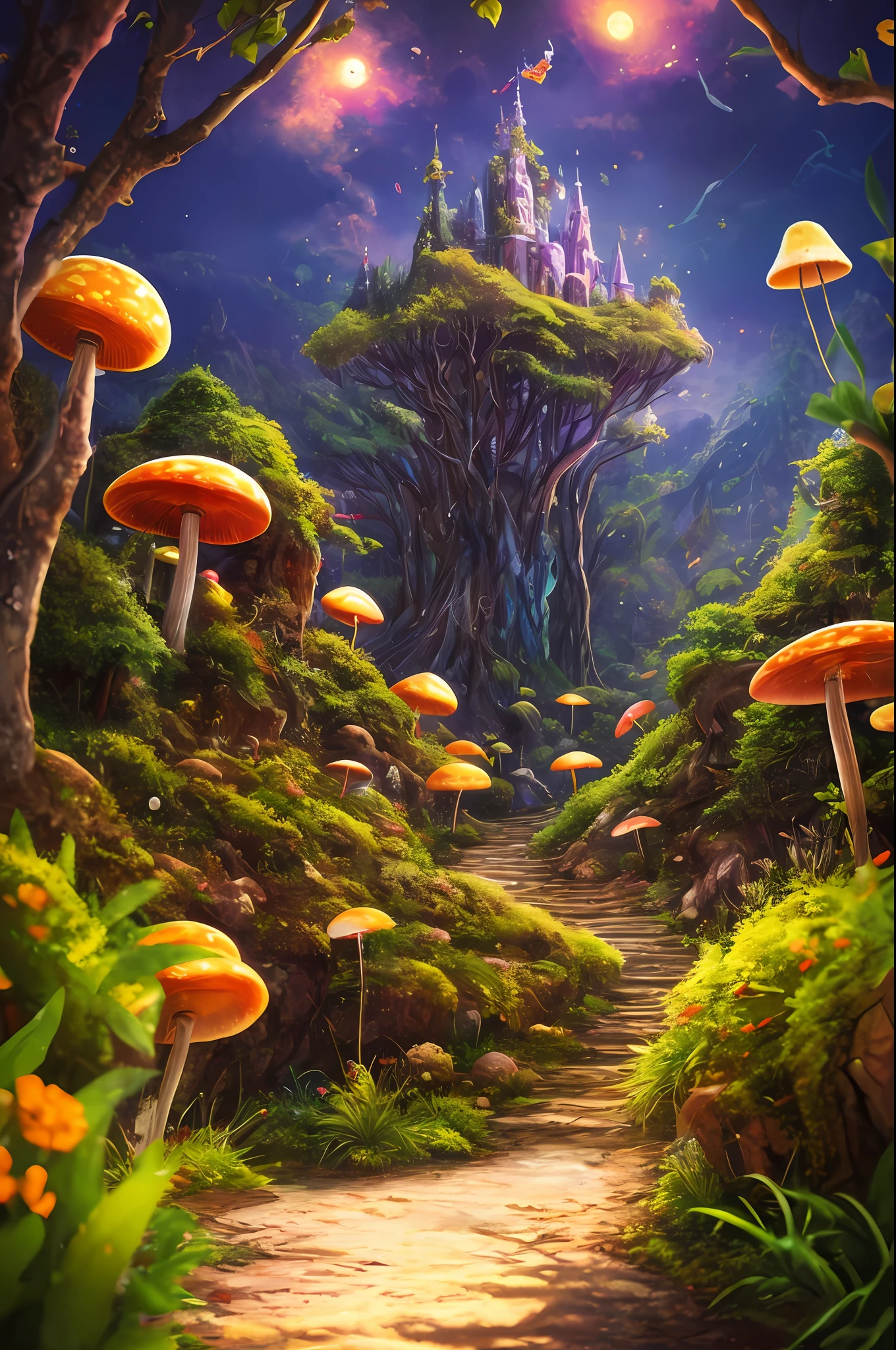 masterpiece, best quality, high quality,extremely detailed CG unity 8k wallpaper, An enchanting and dreamy scene of a fantasy forest, with towering trees, glowing mushrooms, and hidden fairy glens, creating a sense of mystique and enchantment, artstation, digital illustration, intricate, trending, pastel colors, oil paiting, award winning photography, Bokeh, Depth of Field, HDR, bloom, Chromatic Aberration ,Photorealistic,extremely detailed, trending on artstation, trending on CGsociety, Intricate, High Detail, dramatic, art by midjourney