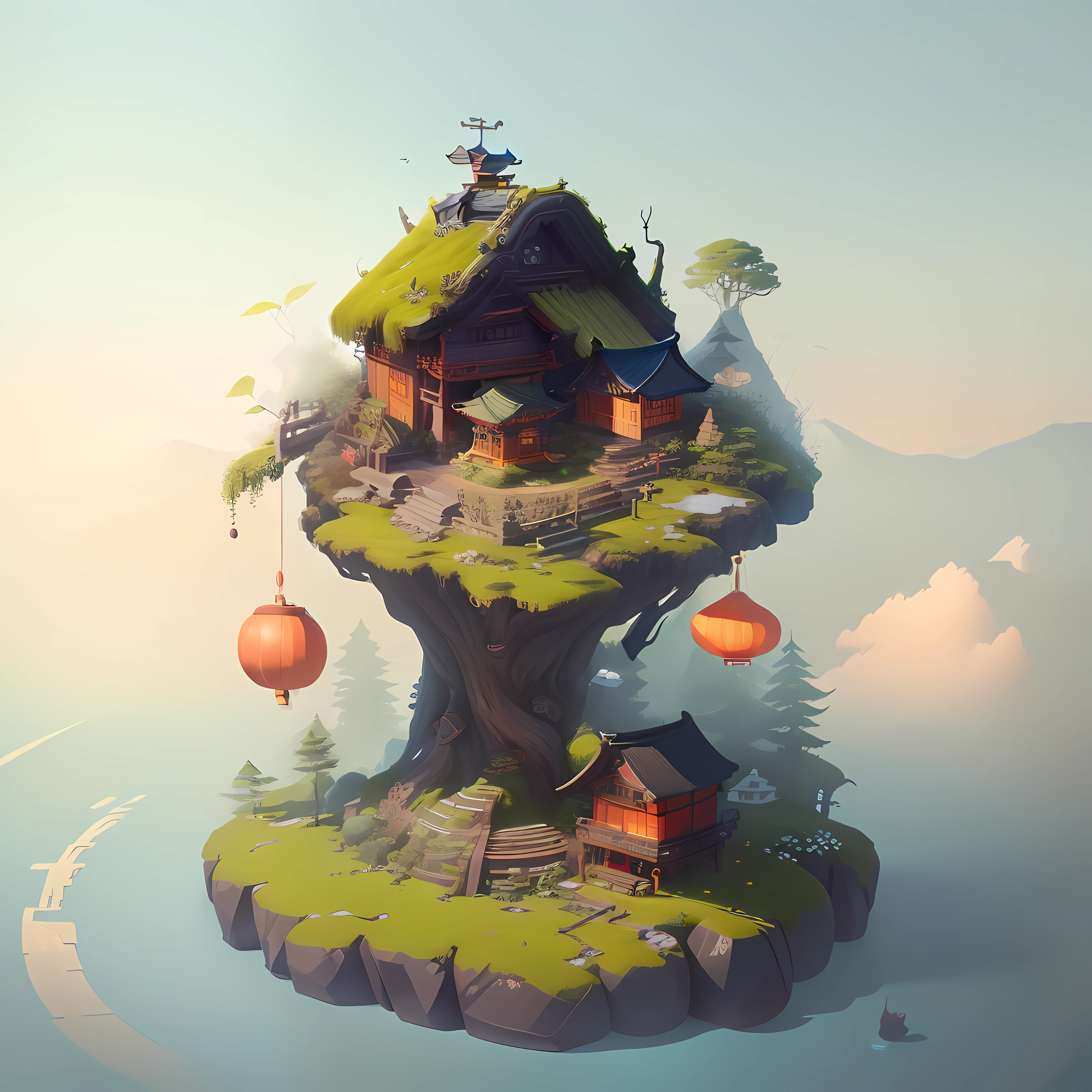 tmasterpiece,Best quality at best,(The is very detailed, CG unified 8k wallpaper),(Best quality at best),(The best illustrations),(The best shadow),Round turnip hut covered with moss,isometric 3D,rendering by octane,Ray traching,The is very detailed,Chinese architecture,Rural atmosphere,