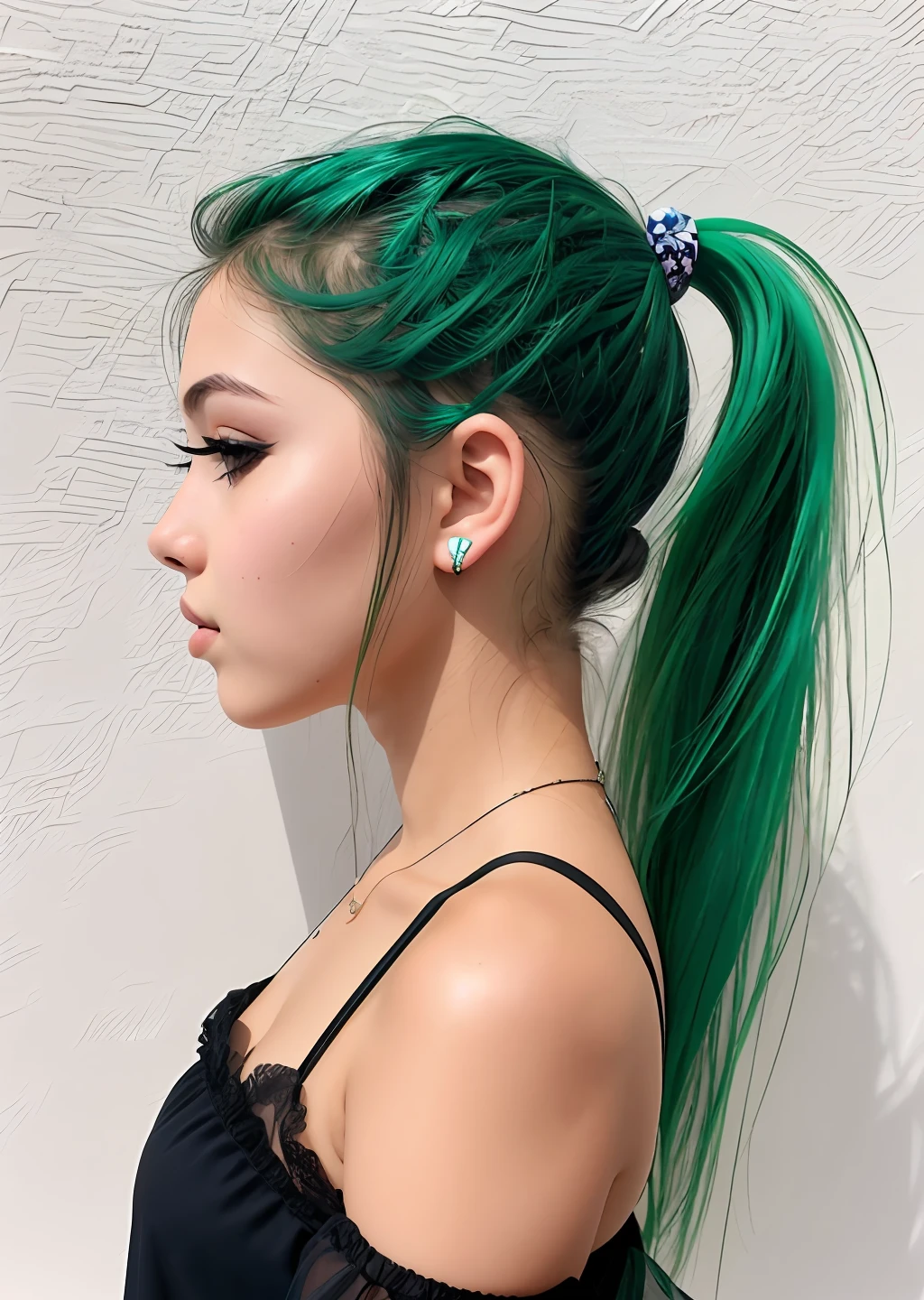 Green double ponytail,teens girl,jk