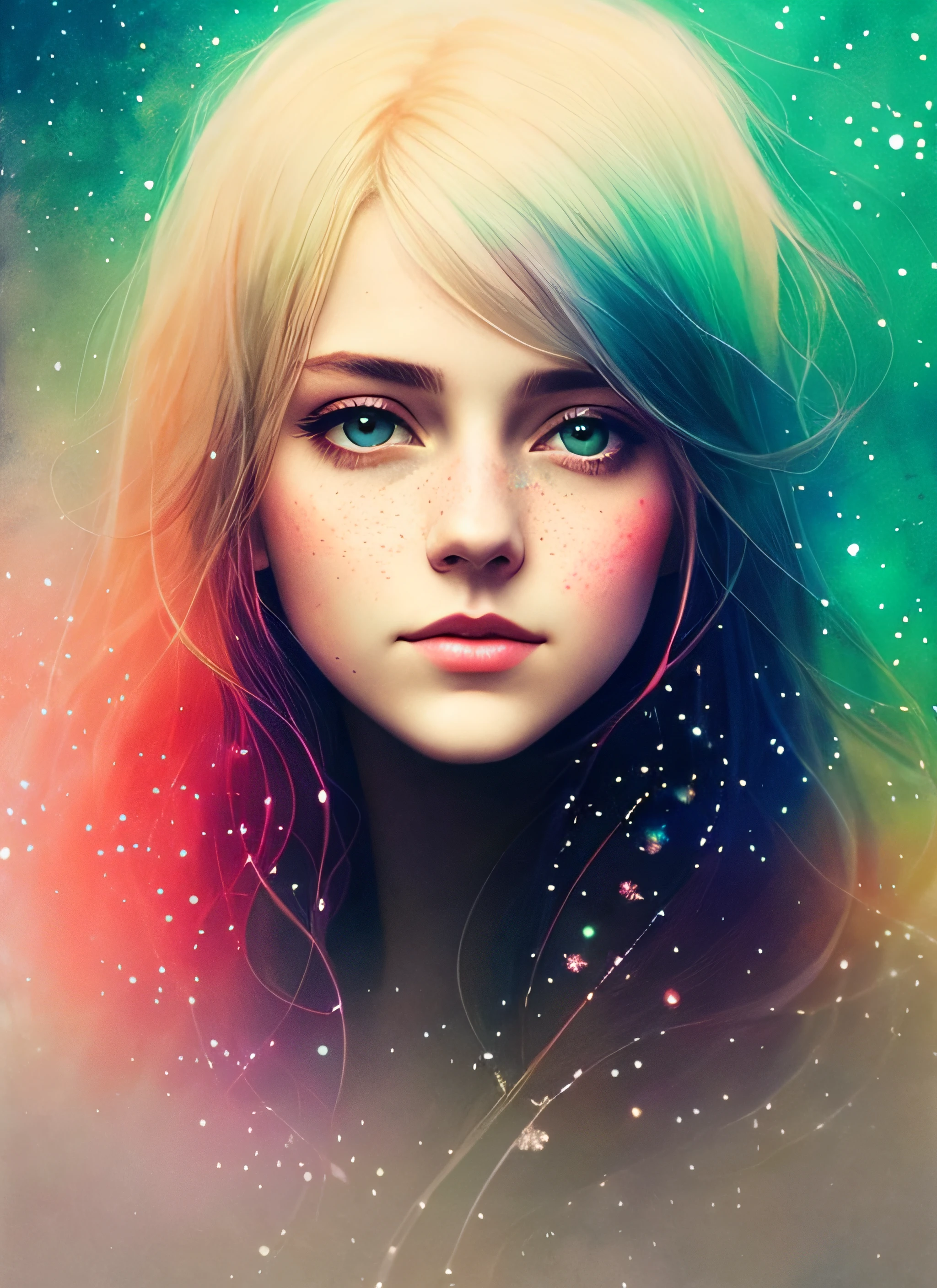 woman with agnes cecile, glowing design, pastel colors, ink drops, autumn lights